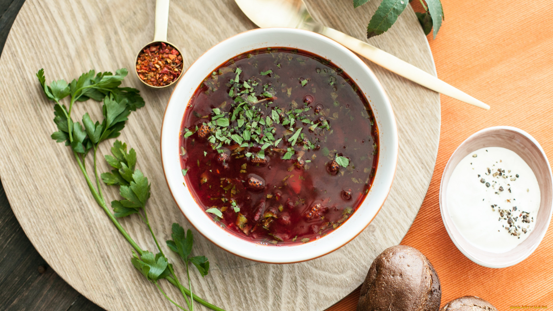 еда, первые, блюда, зелень, сметана, борщ, первое, блюдо