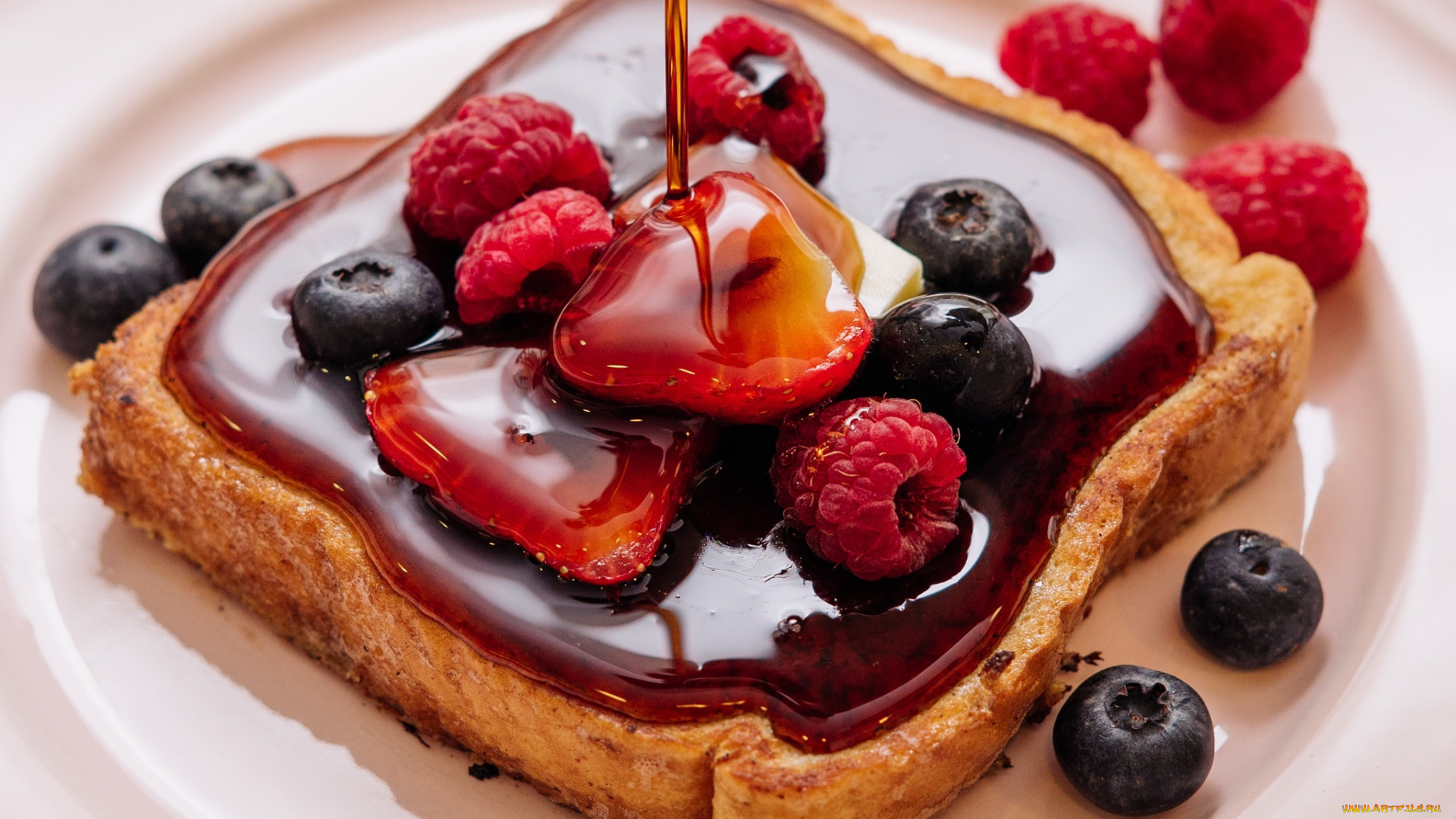 еда, разное, мед, клубника, ягоды, французский, тост, голубика