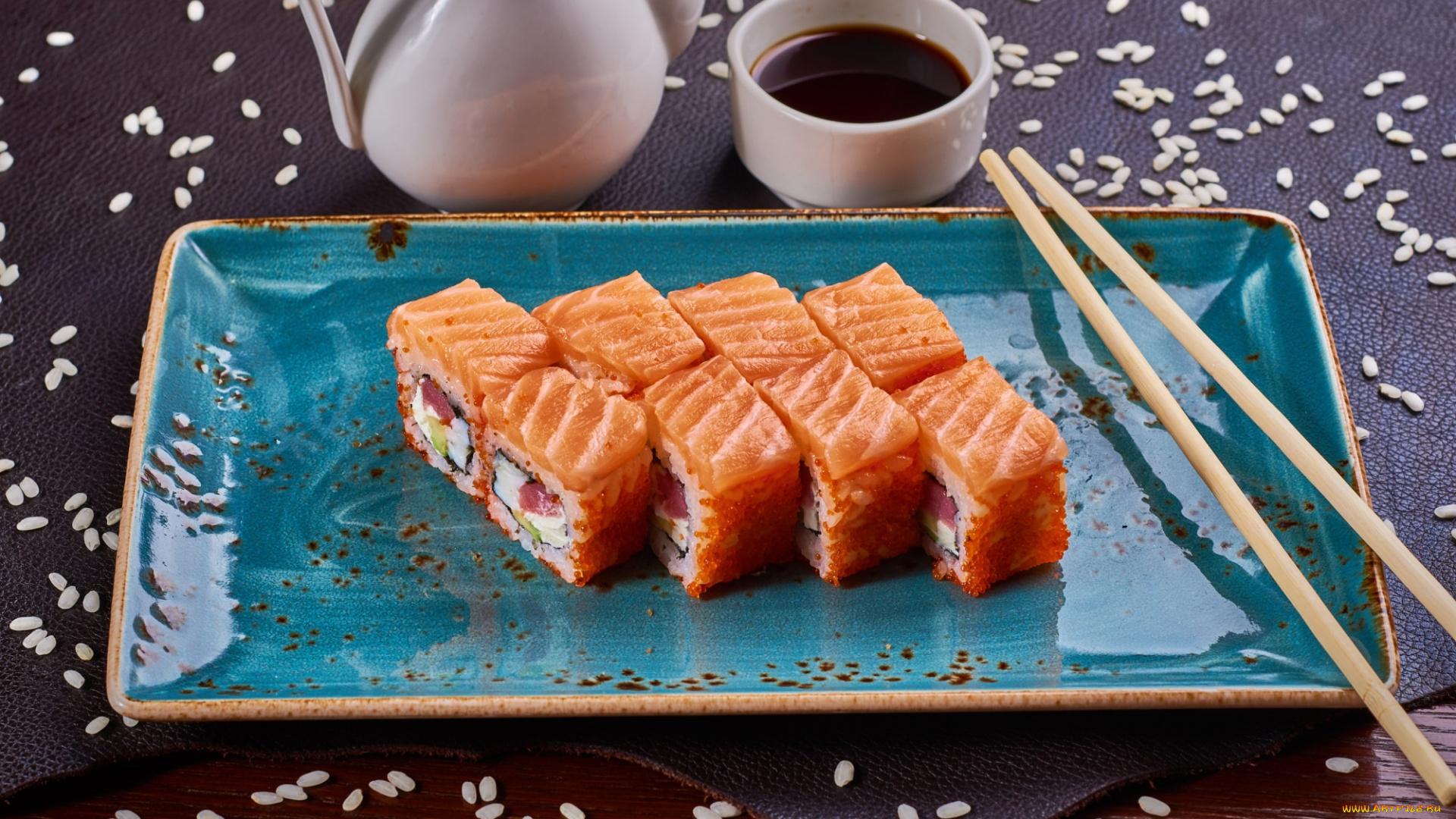 еда, рыба, , морепродукты, , суши, , роллы, роллы, кунжут, соус, лосось