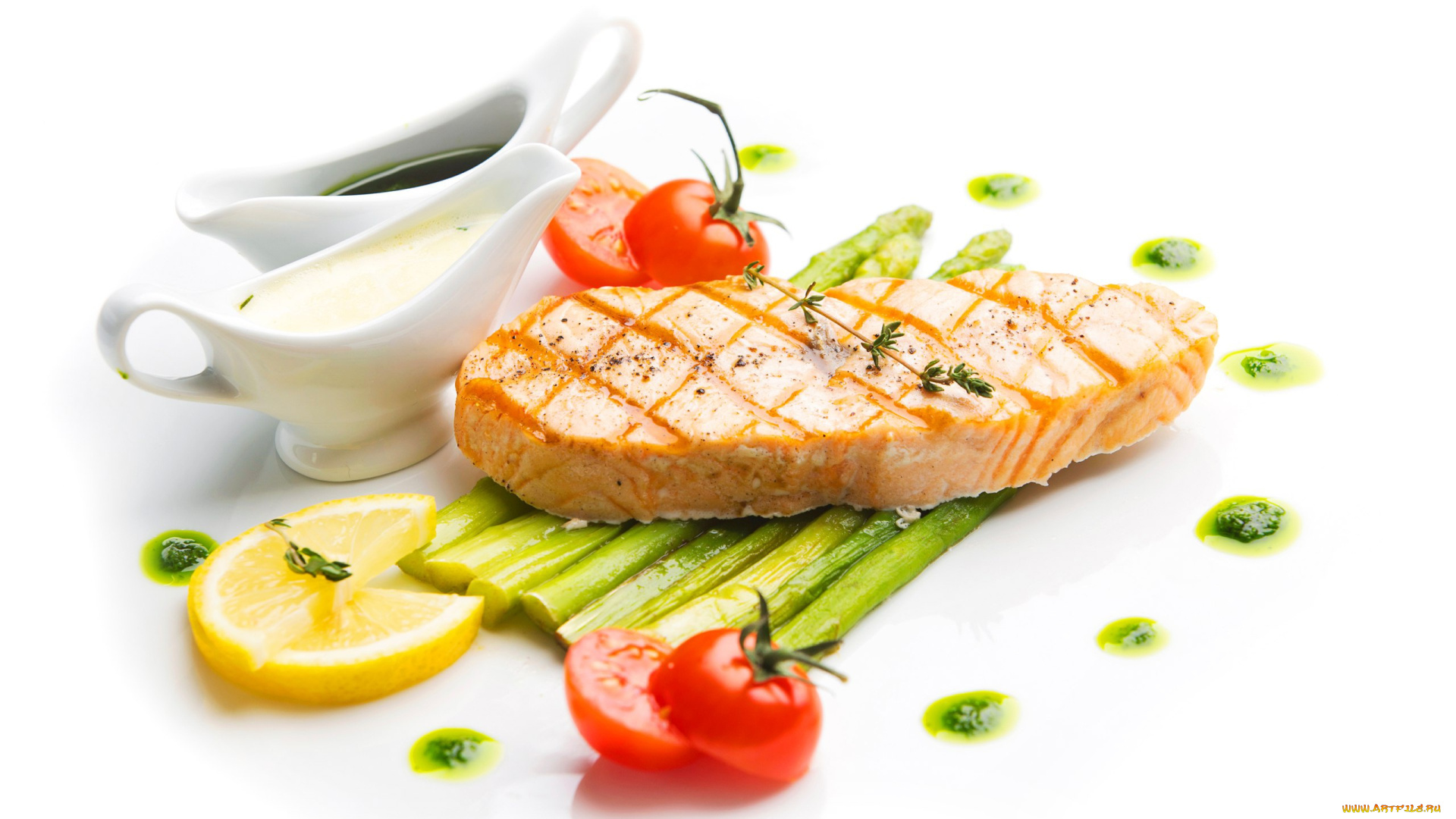 еда, рыба, , морепродукты, , суши, , роллы, спаржа, лосось, соус, помидор, лимон