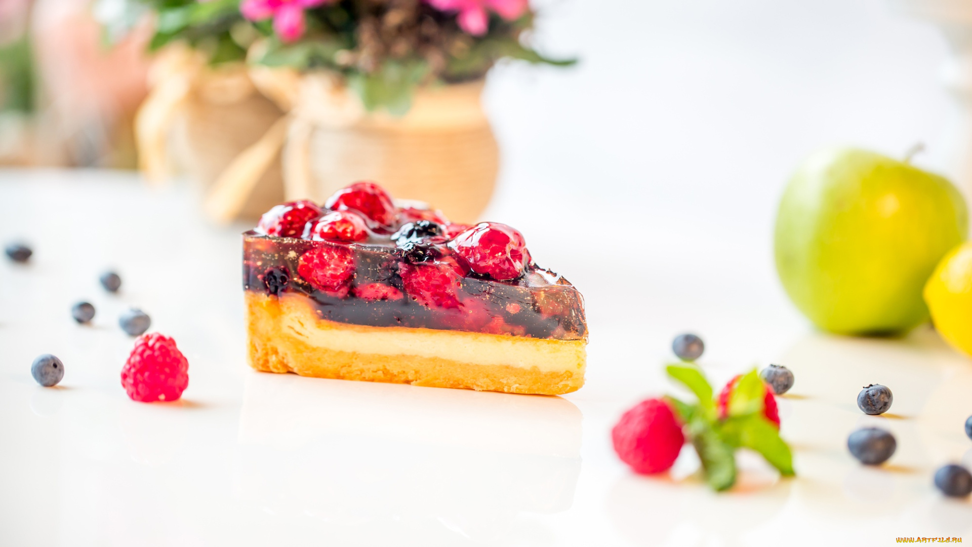 еда, торты, десерт, торт, желе, яблоко, ягоды