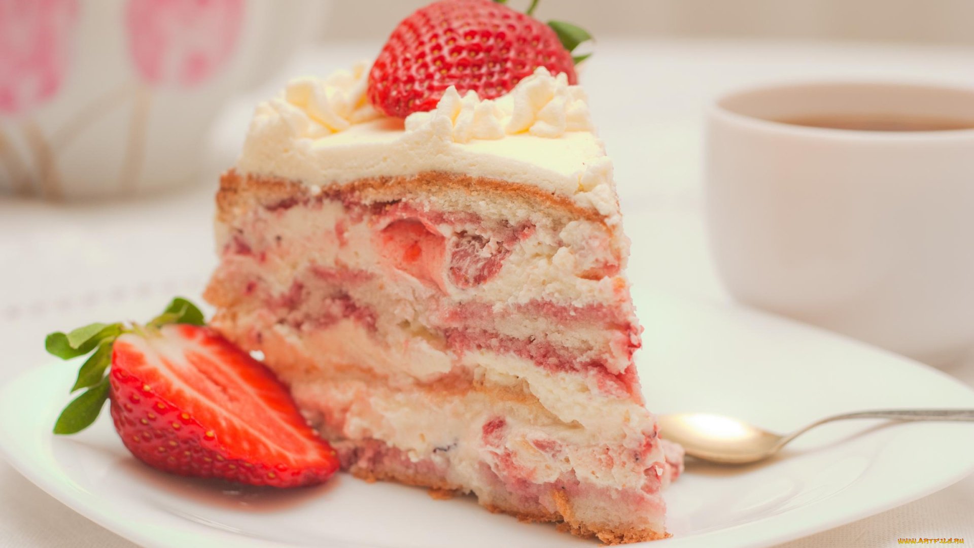 еда, торты, крем, торт, клубника