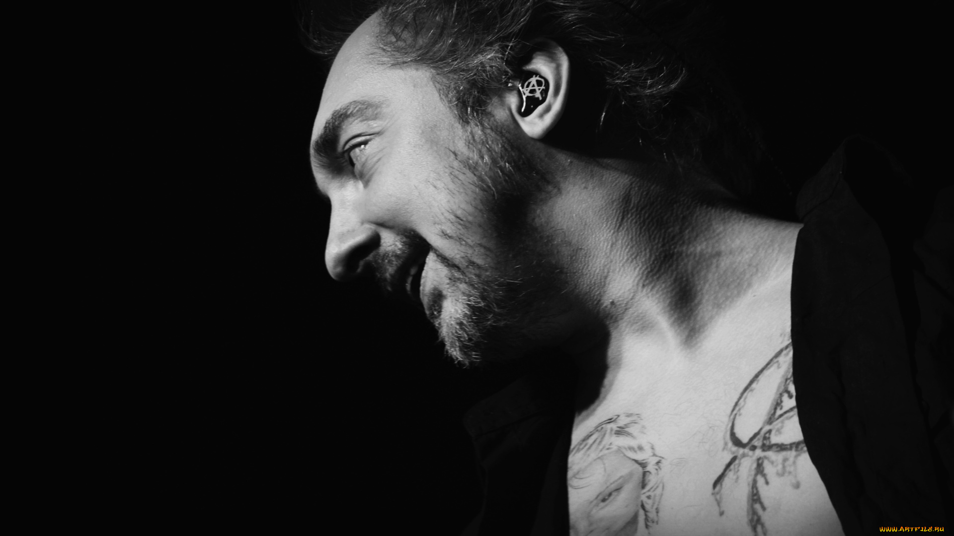 король, и, шут, музыка, черный, фон, мужчина, тату