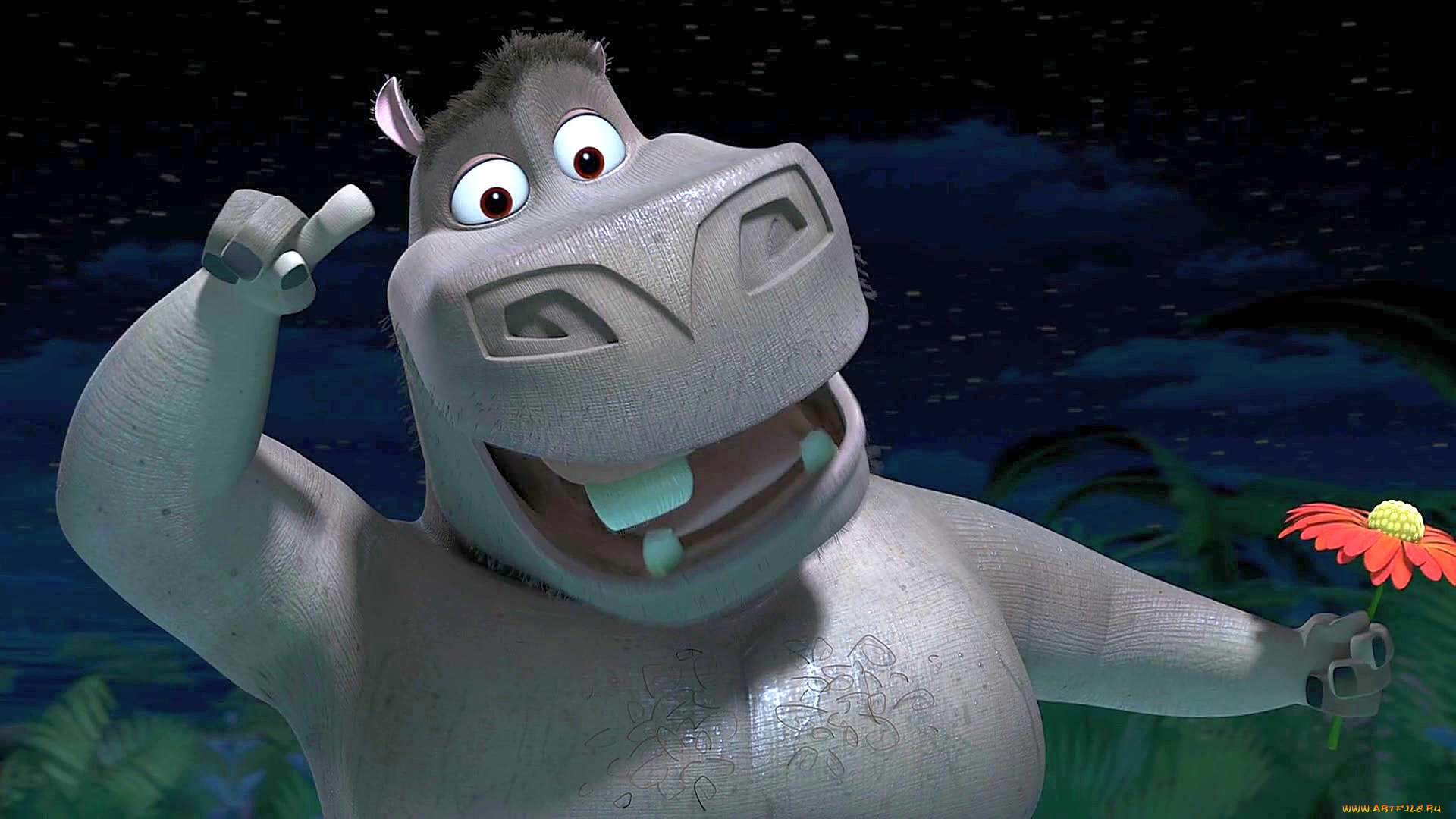 мультфильмы, madagascar, , escape, 2, africa, цветок, ночь, бегемот