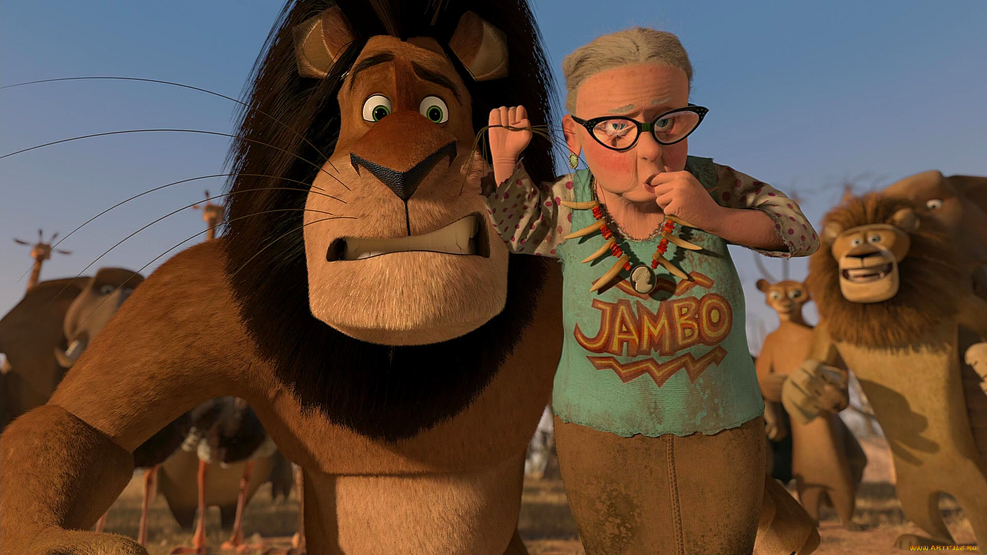 мультфильмы, madagascar, , escape, 2, africa, грива, лев, очки, бабушка