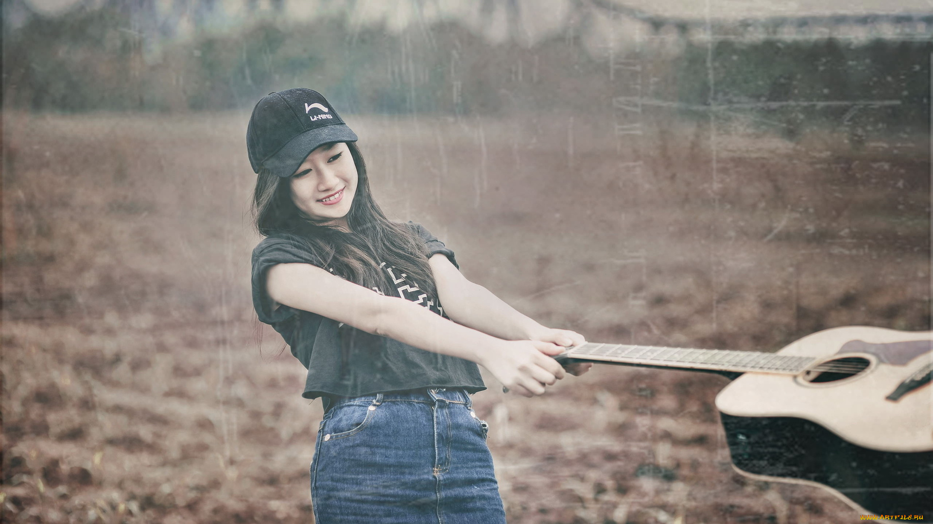 музыка, -, другое, бейсболка, гитара, девушка