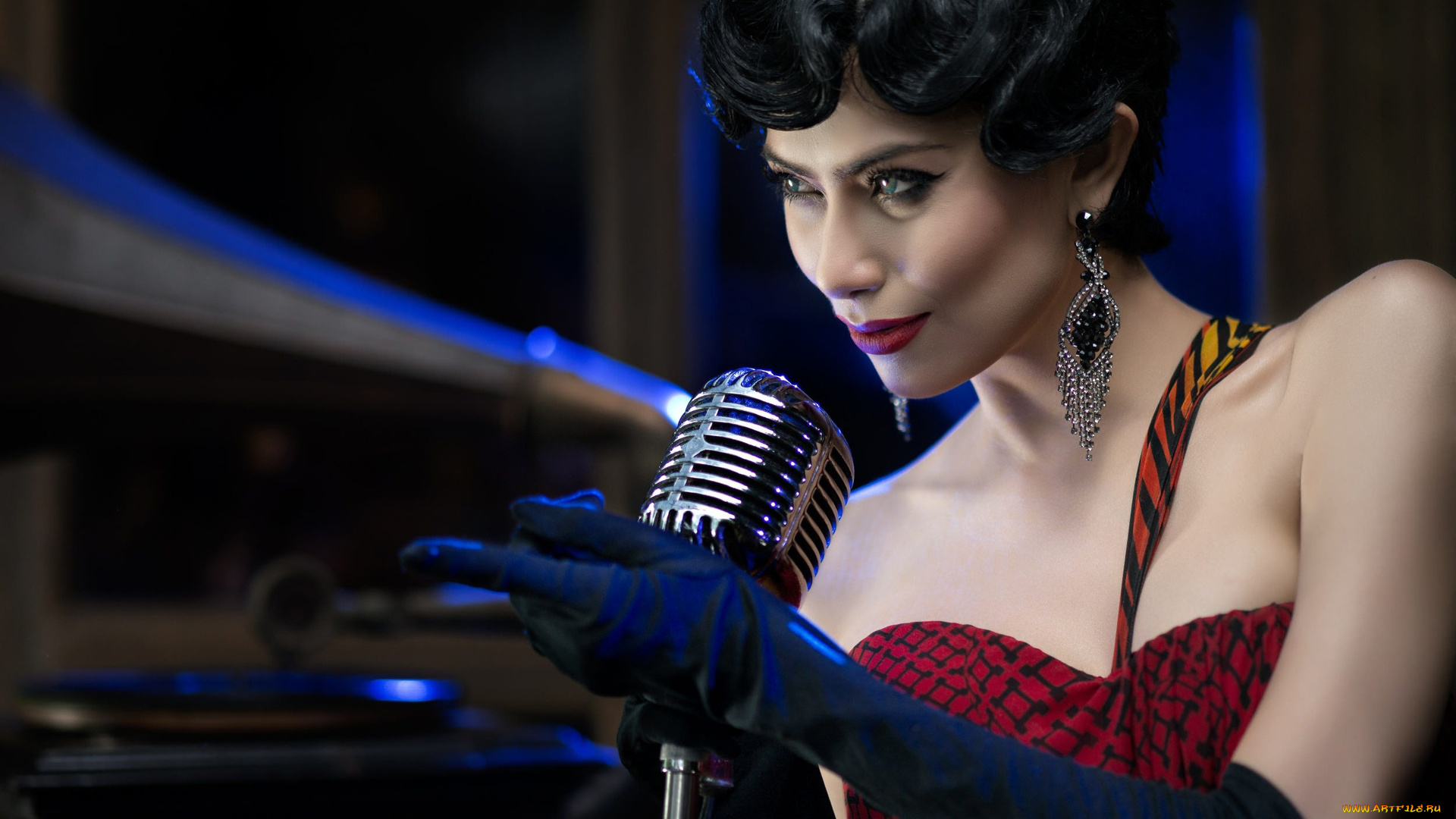 музыка, -, другое, девушка, микрофон, украшение