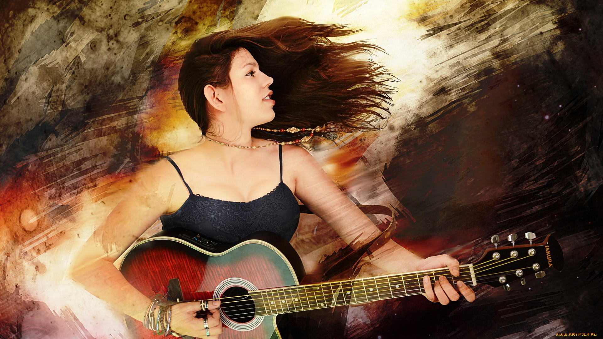 музыка, -, другое, гитара, девушка