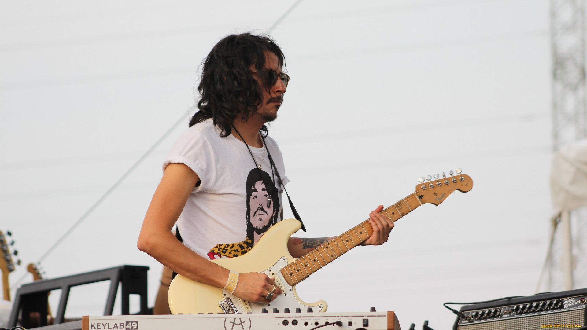 музыка, -, другое, мужчина, очки, гитара