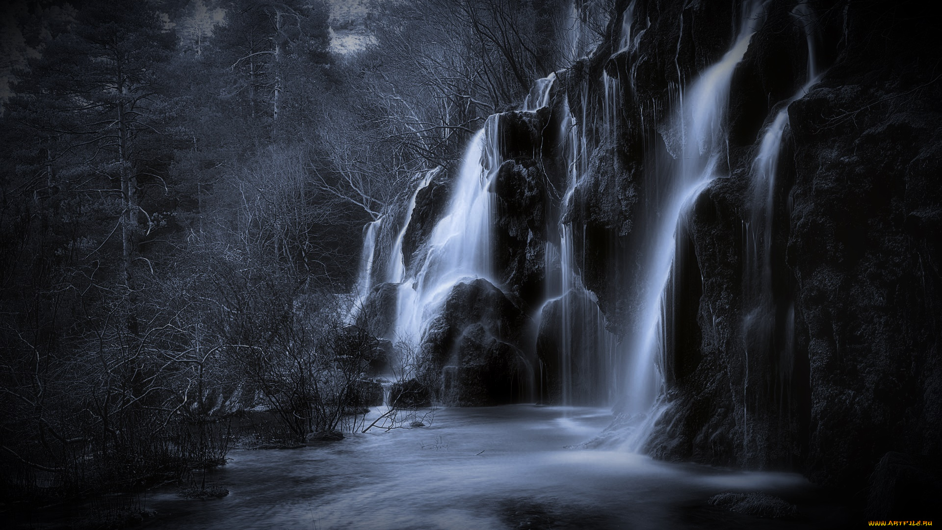 природа, водопады, скала, поток