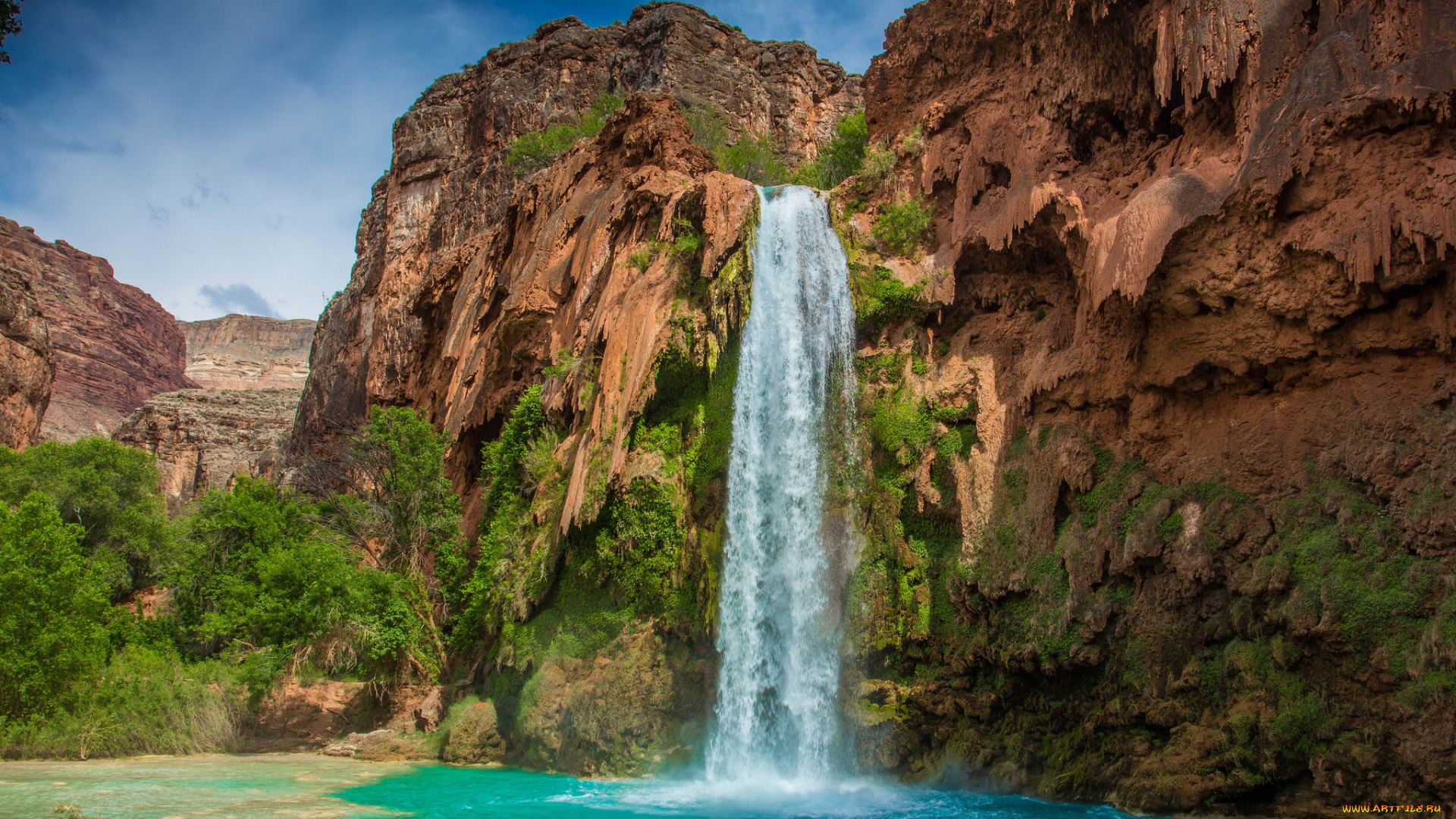 природа, водопады, водопад, скала, вода