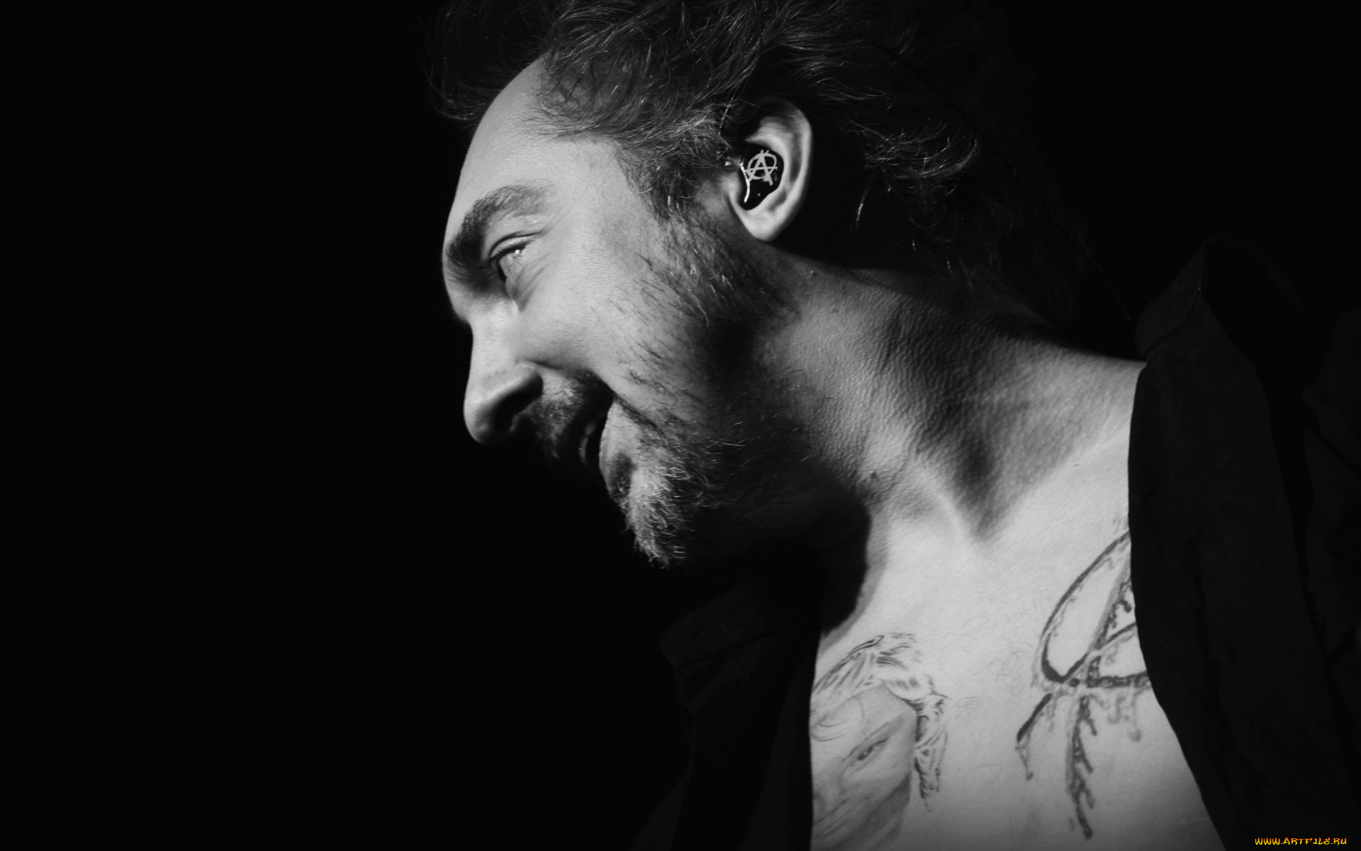 король, и, шут, музыка, черный, фон, мужчина, тату