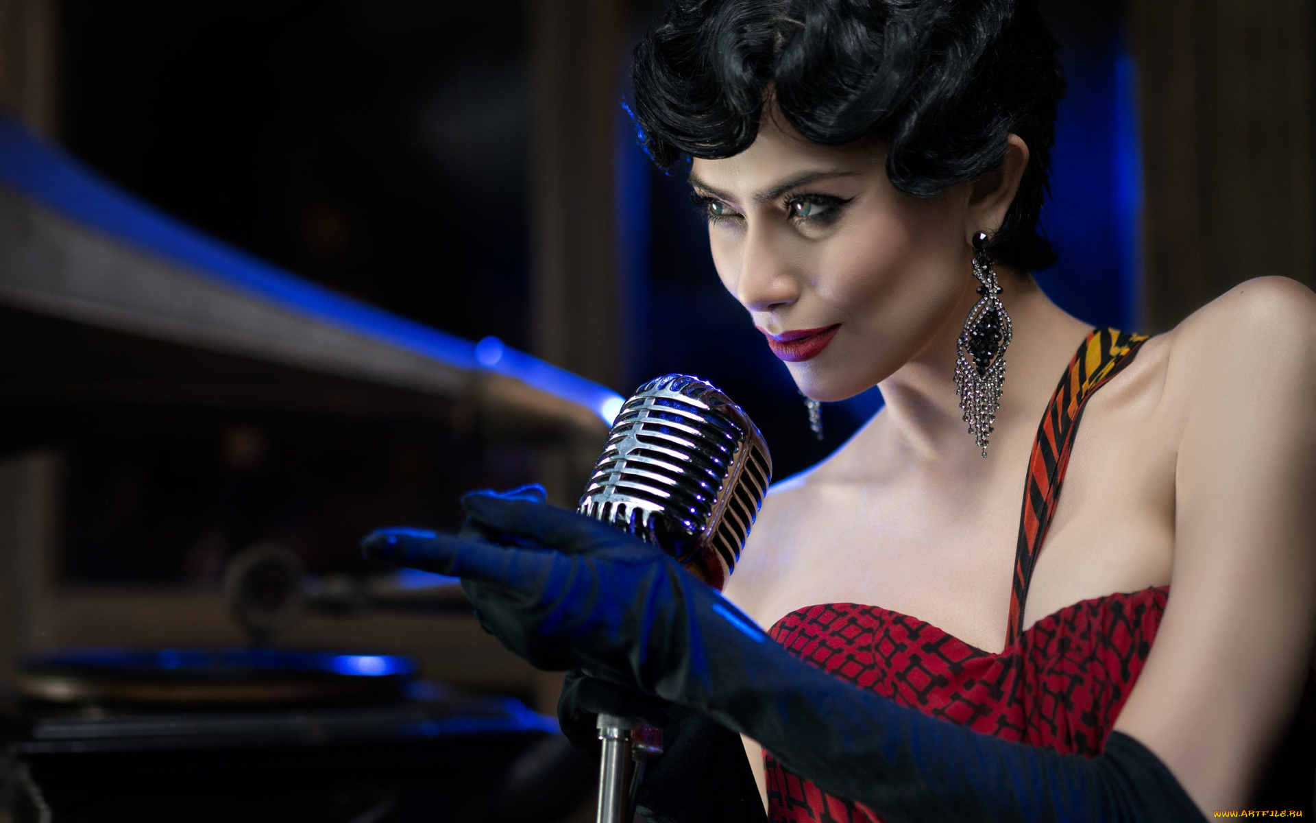 музыка, -, другое, девушка, микрофон, украшение