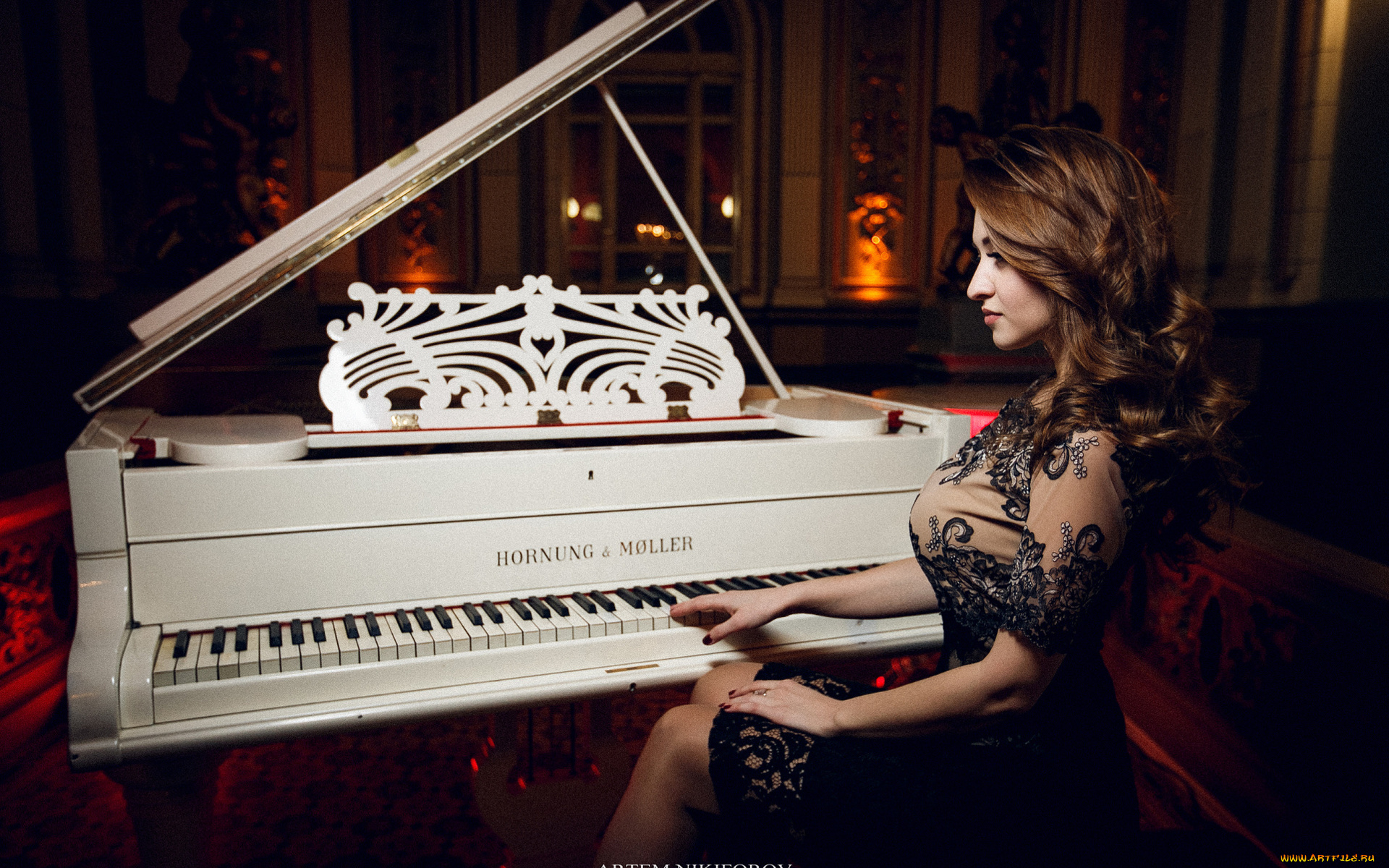 музыка, -, другое, девушка, пиааино, анфас
