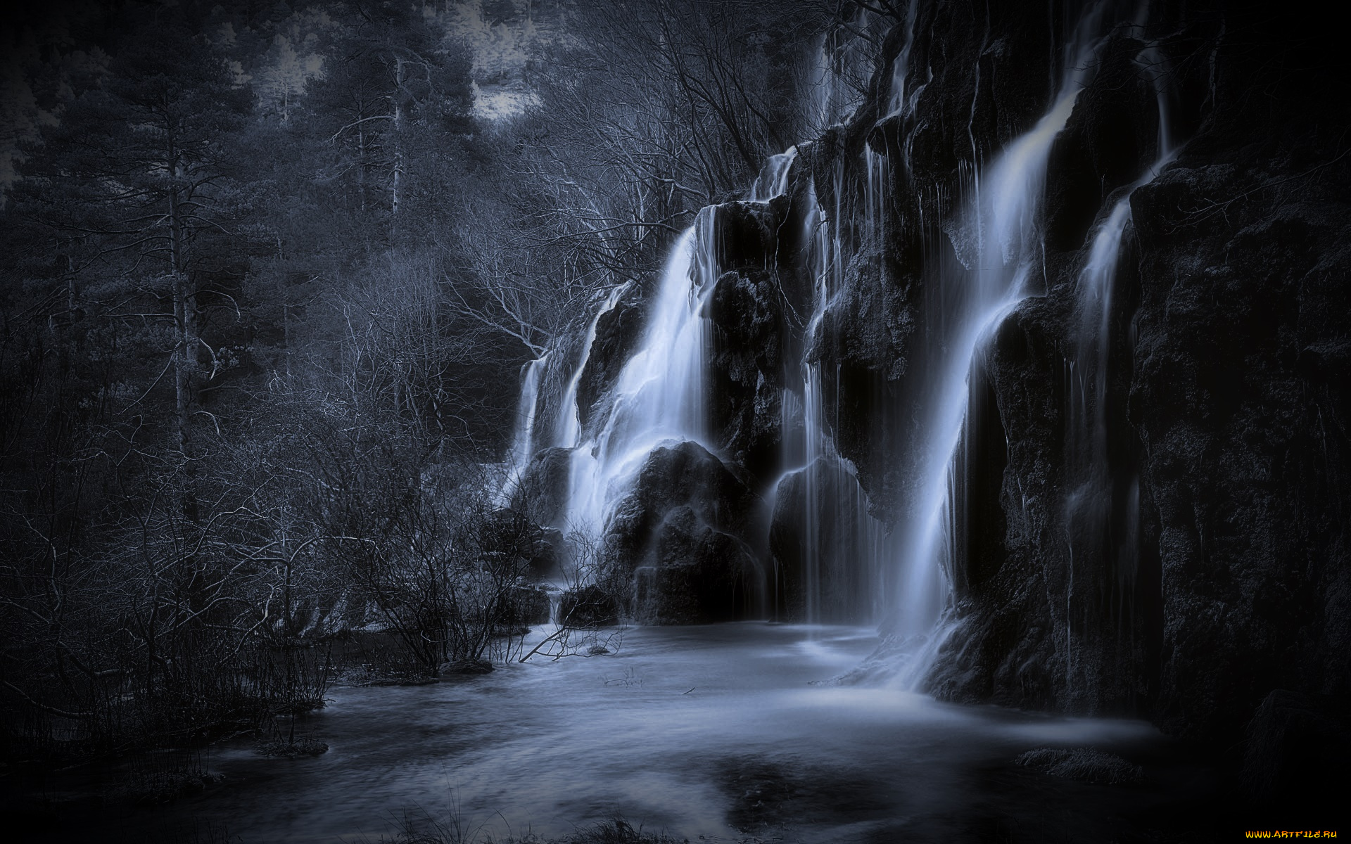 природа, водопады, скала, поток