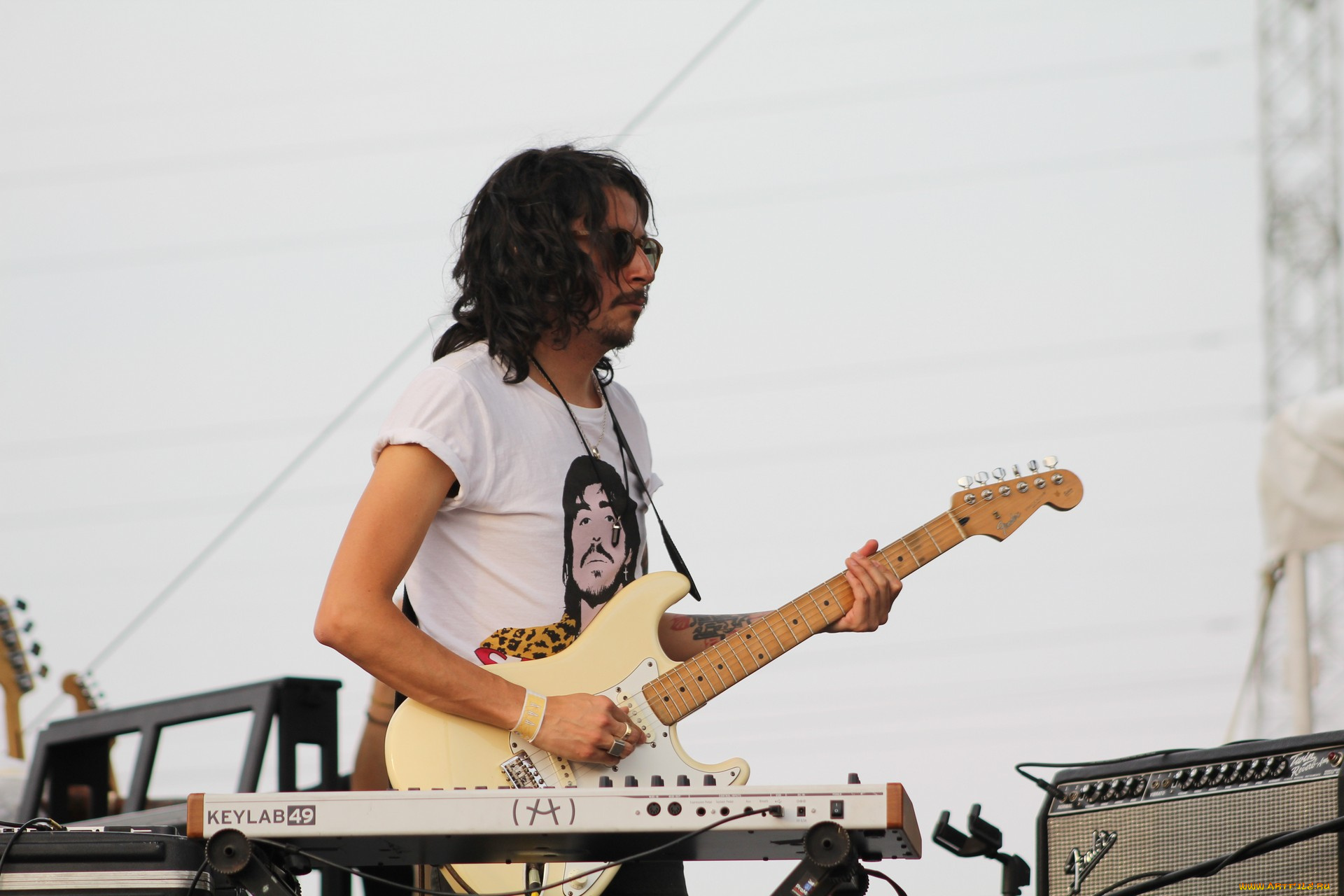 музыка, -, другое, мужчина, очки, гитара