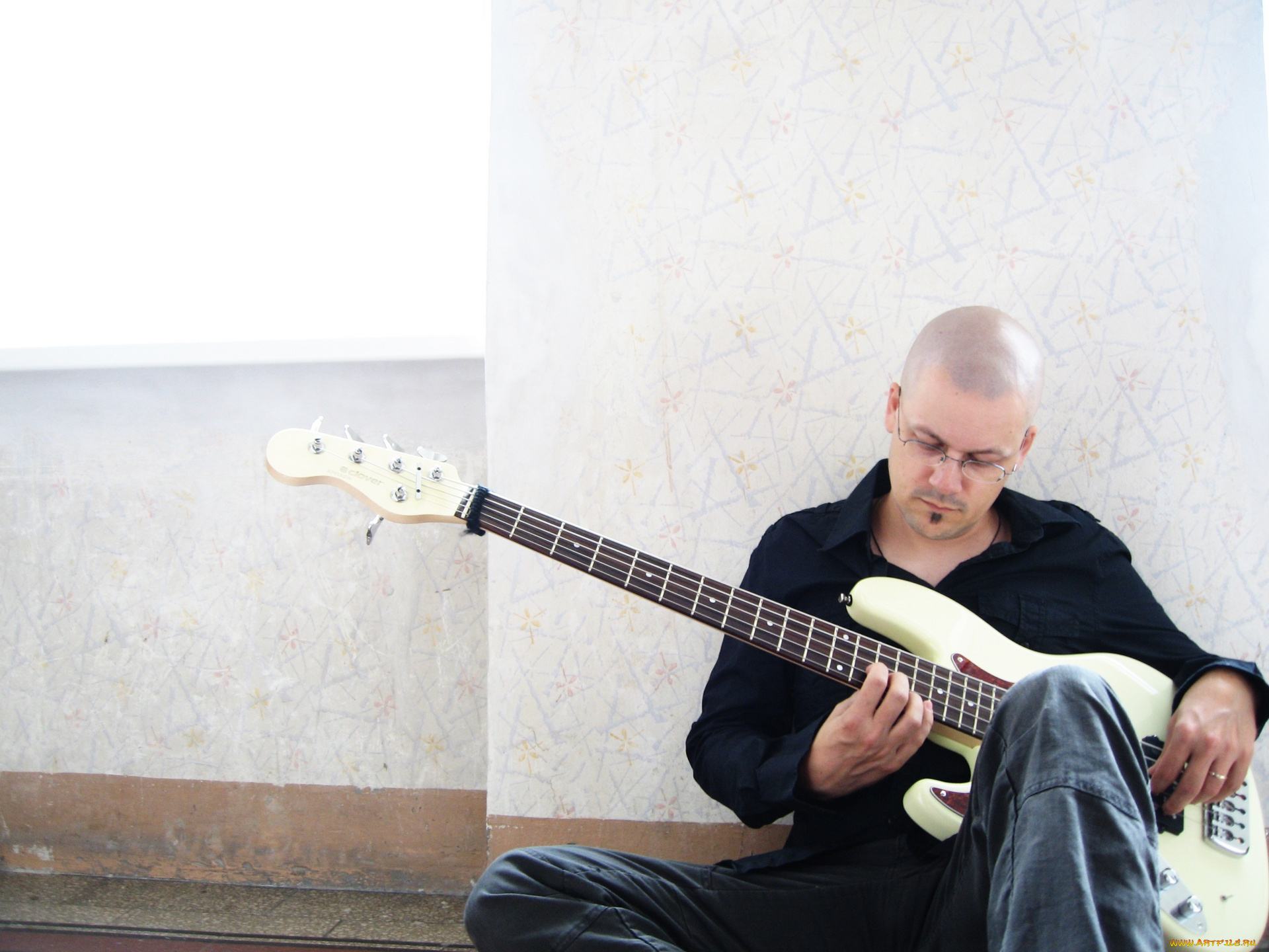 музыка, -, другое, мужчина, очки, гитара