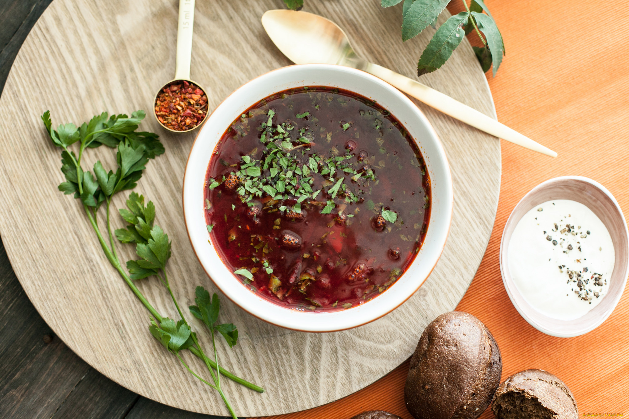 еда, первые, блюда, зелень, сметана, борщ, первое, блюдо