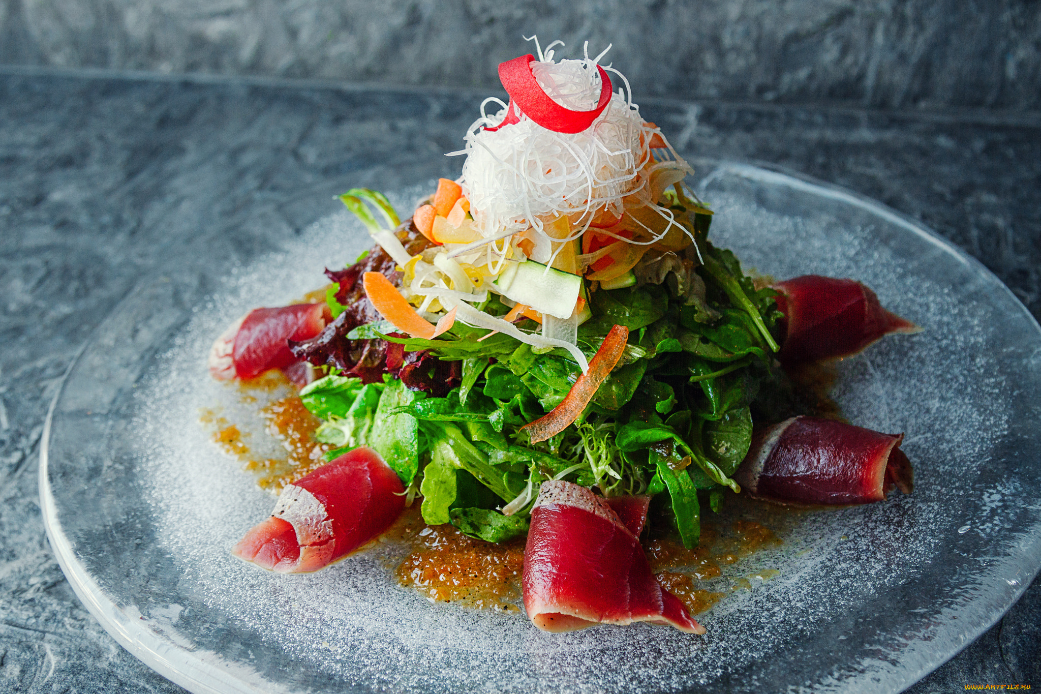 еда, салаты, , закуски, лапша, зелень, бекон, салат