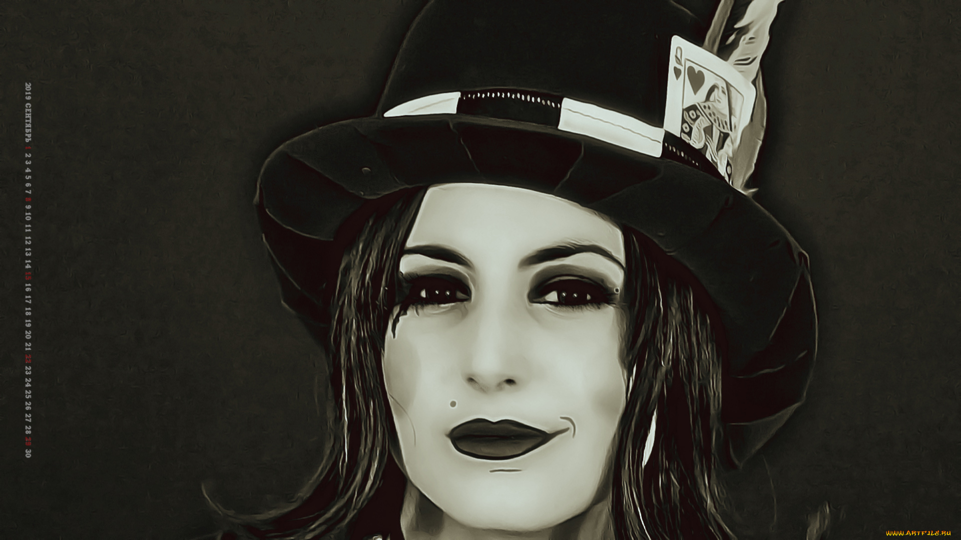 календари, компьютерный, дизайн, дама, взгляд, лицо, calendar, 2019, девушка, копслей, женщина, шляпа, карта