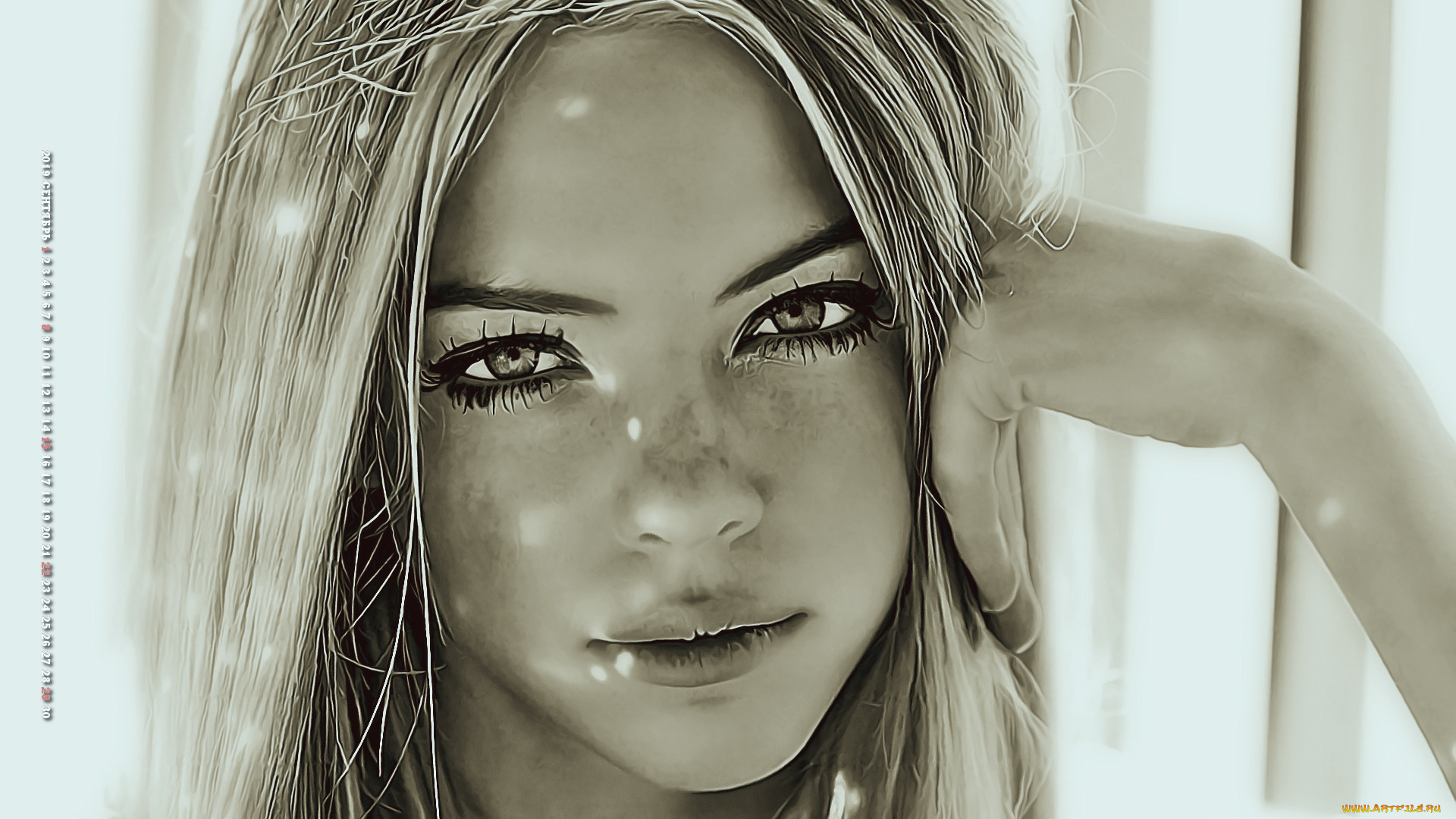 календари, компьютерный, дизайн, девушка, лицо, взгляд, женщина, calendar, 2019