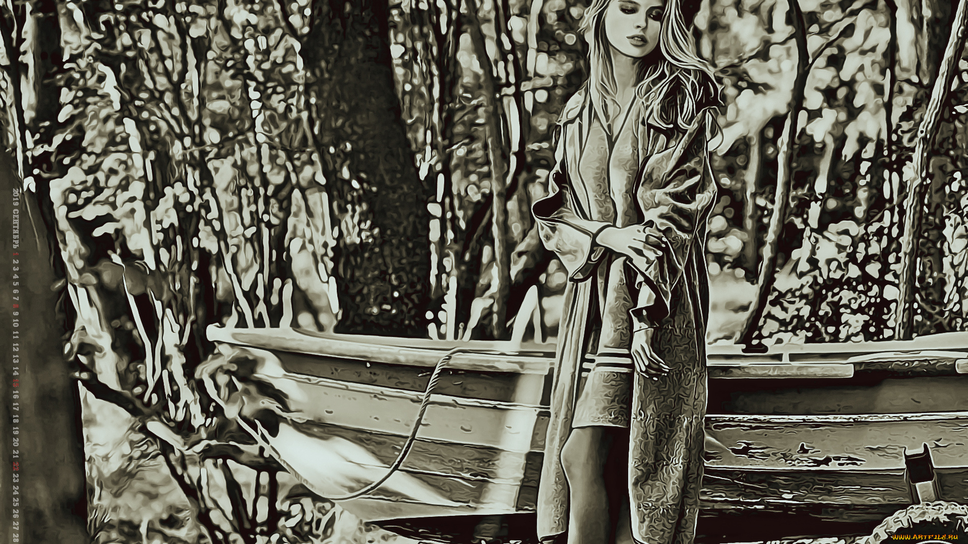 календари, компьютерный, дизайн, лодка, девушка, растение, женщина, calendar, 2019