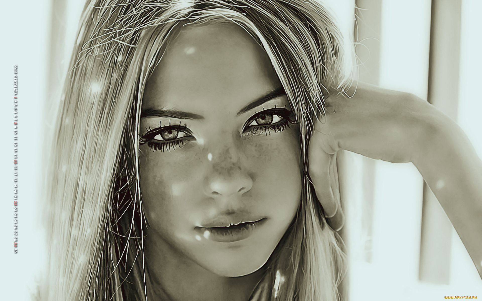 календари, компьютерный, дизайн, девушка, лицо, взгляд, женщина, calendar, 2019