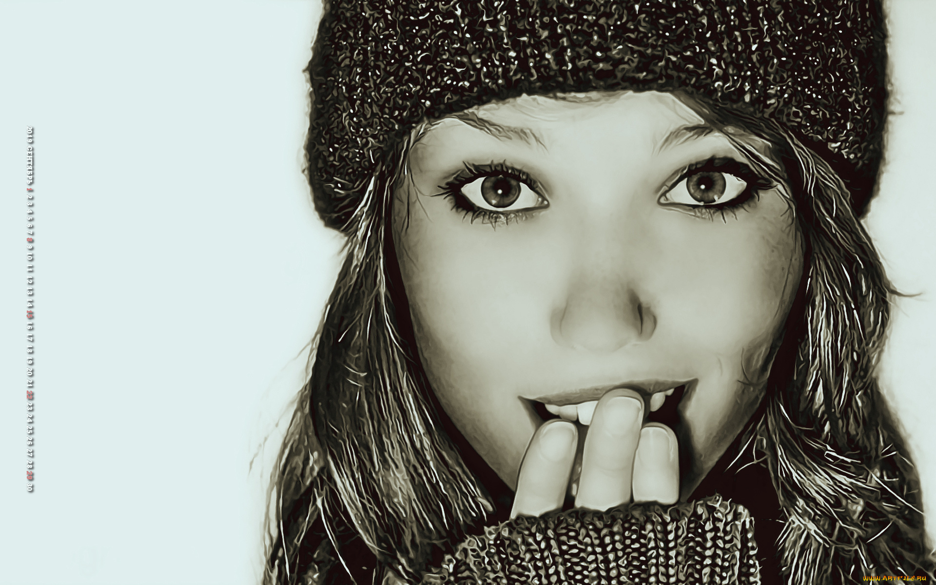 календари, компьютерный, дизайн, девушка, шапка, 2019, calendar, лицо, взгляд, женщина