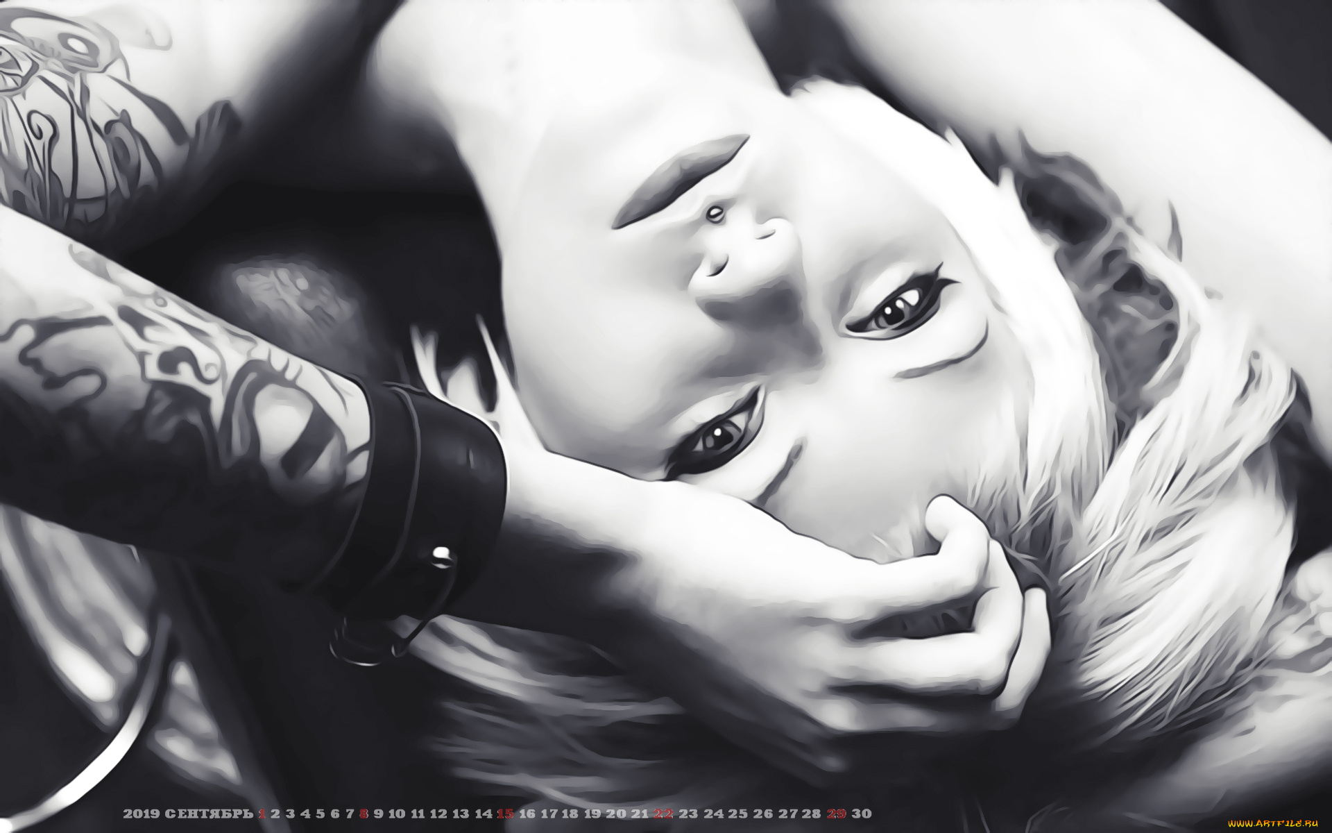 календари, компьютерный, дизайн, женщина, девушка, лицо, calendar, 2019, тату, взгляд