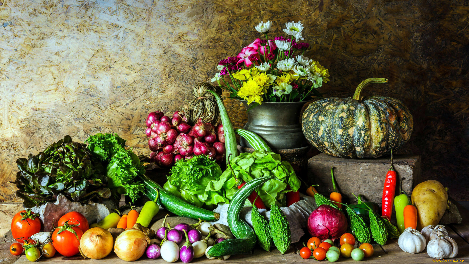 еда, овощи, тыква, салат, помидоры, лук