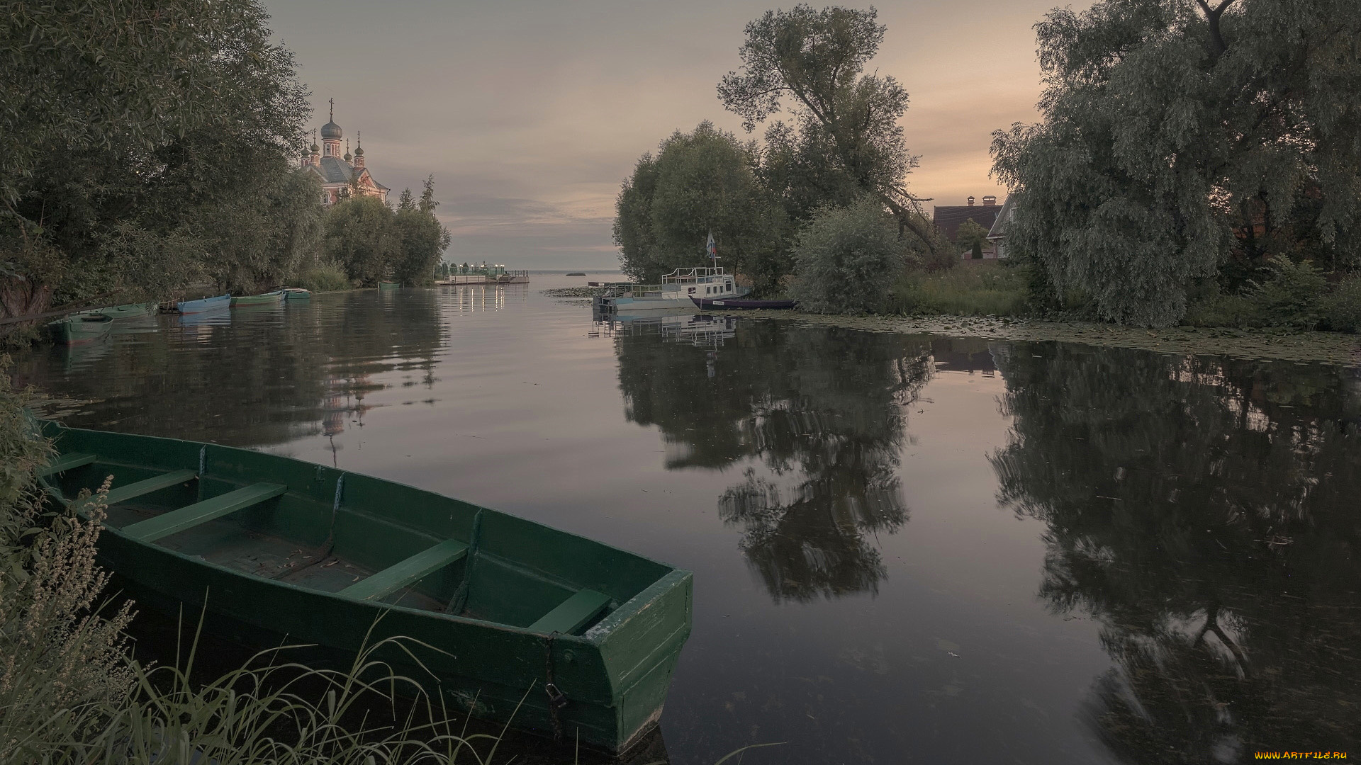 корабли, лодки, , шлюпки, река, лодка, отражение