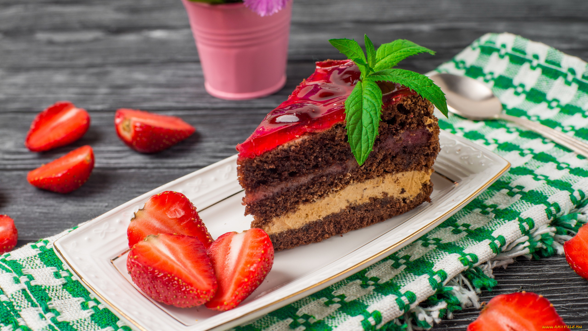 еда, пирожные, , кексы, , печенье, мята, пирожное, клубника