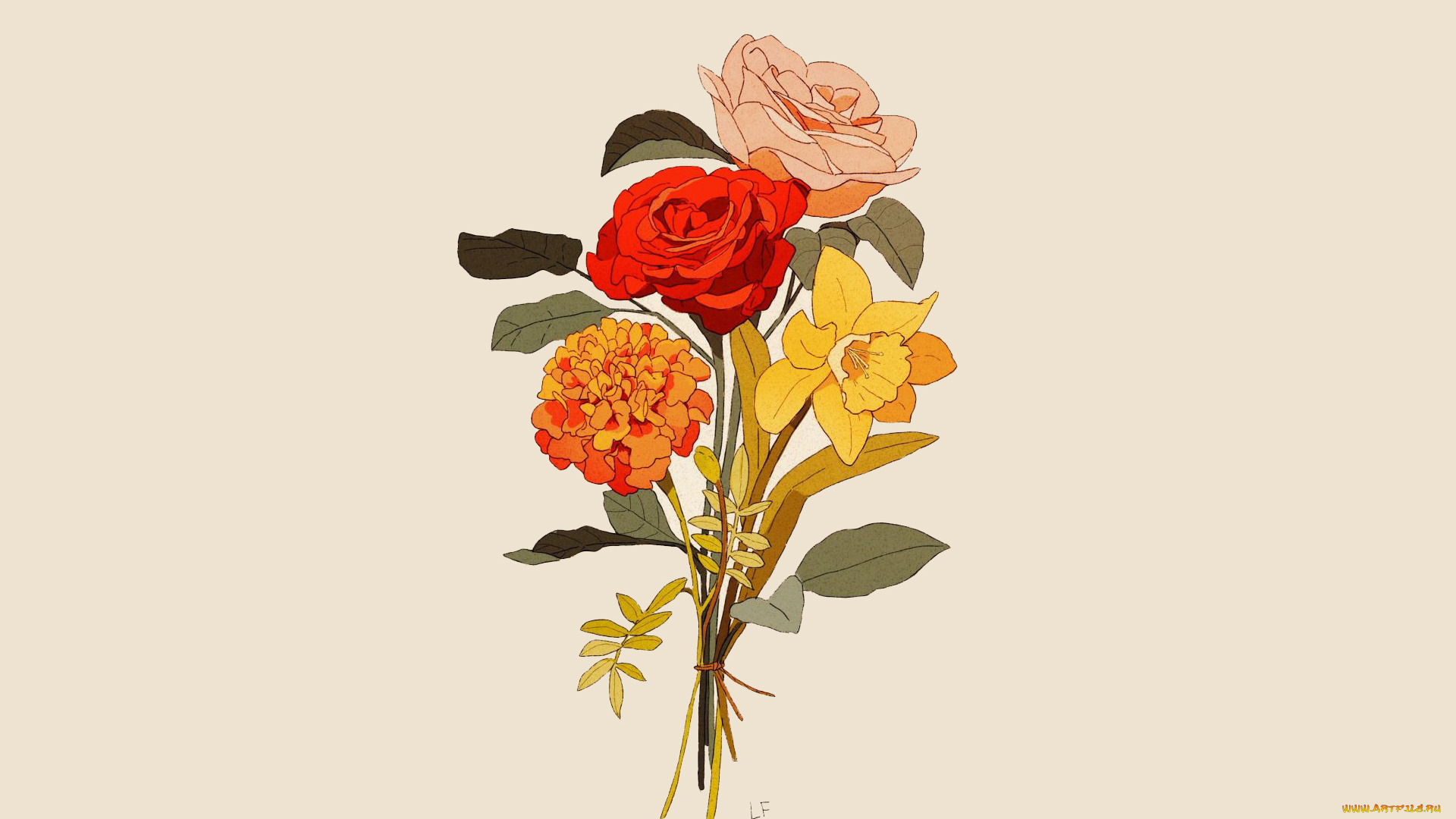 рисованное, цветы, букет