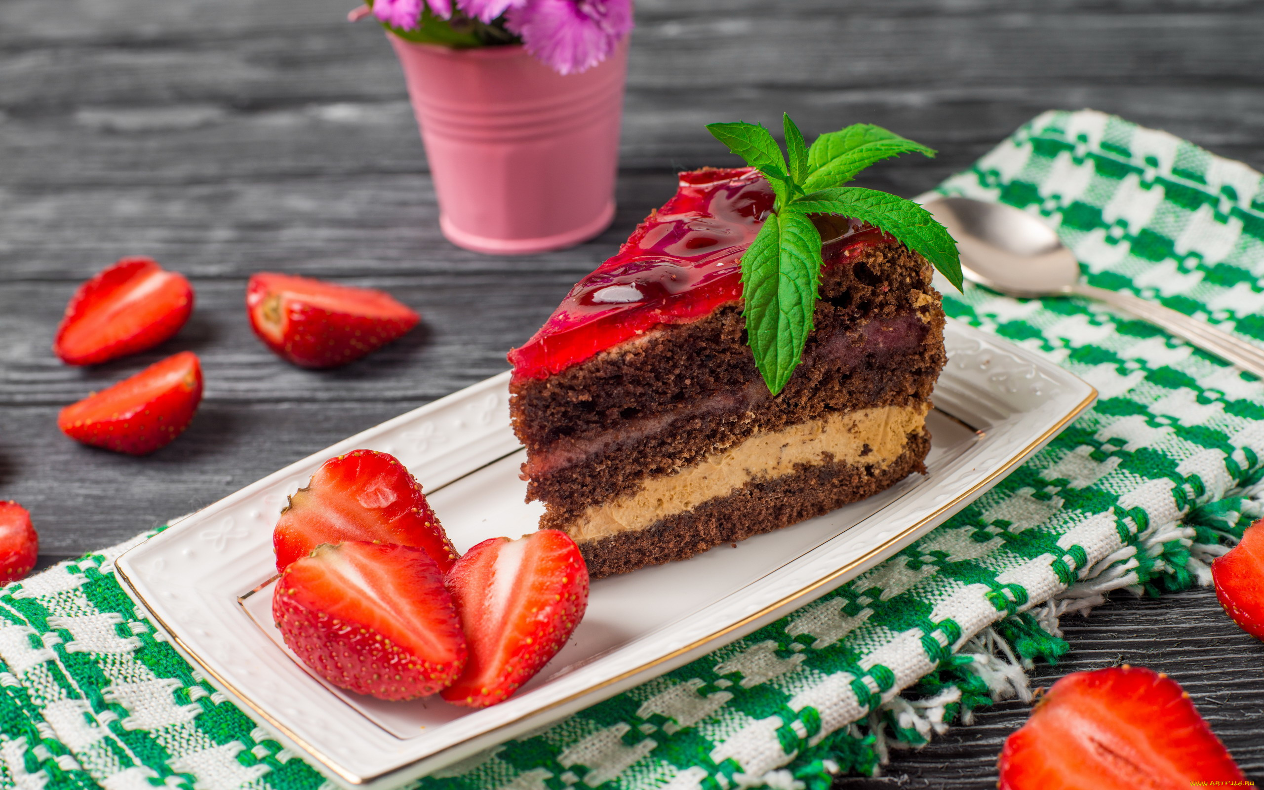 еда, пирожные, , кексы, , печенье, мята, пирожное, клубника