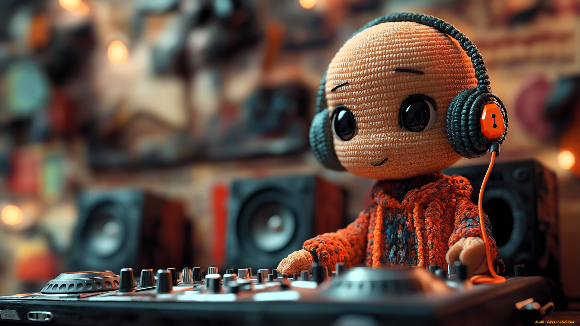 3д, графика, люди, , people, человечек, диджей, наушники, пульт, вязание