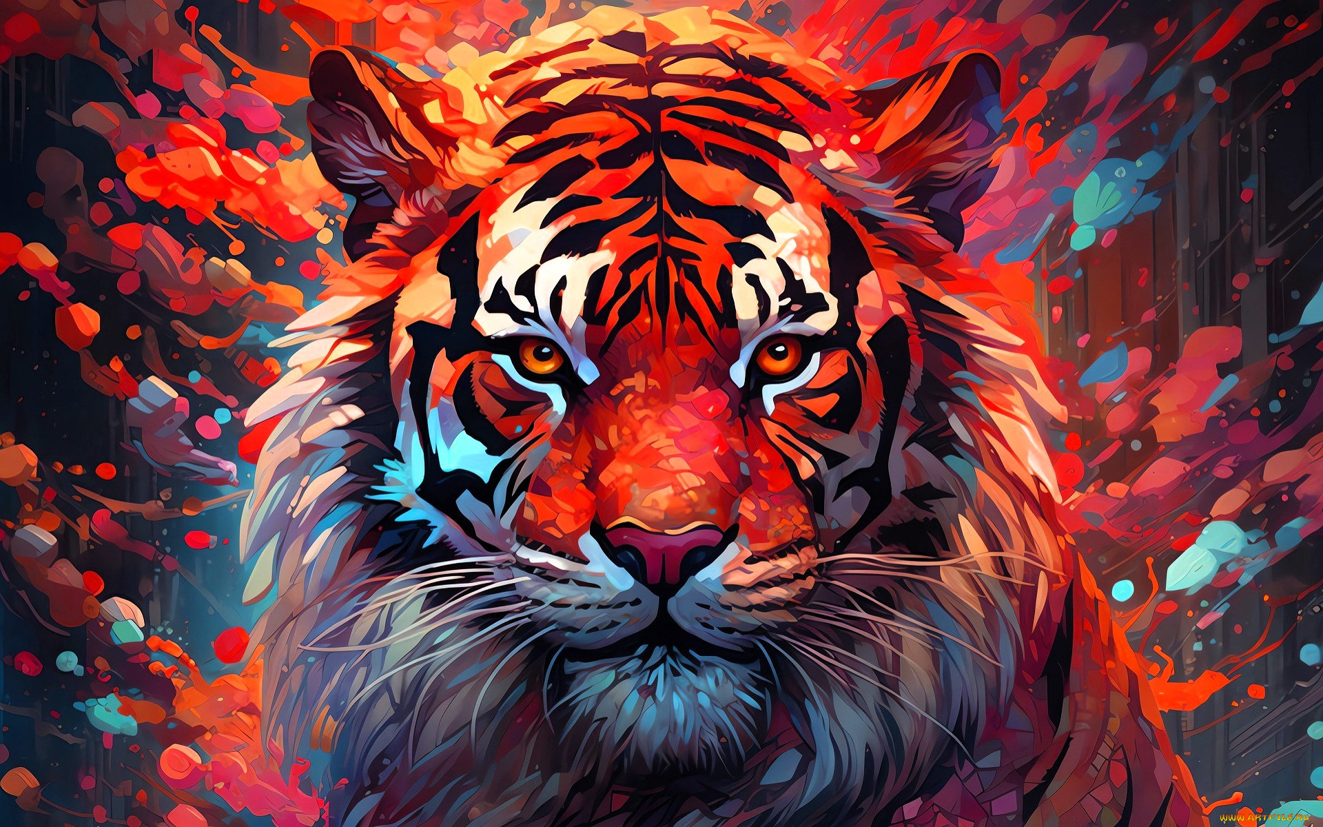 рисованное, животные, , тигры, тигр, голова, краски, брызги