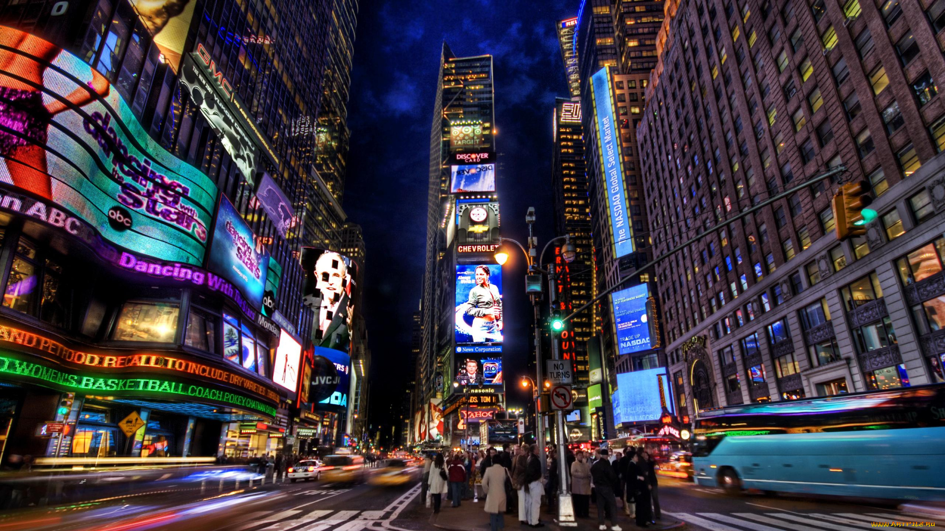 города, огни, ночного, times, square, new, york, city