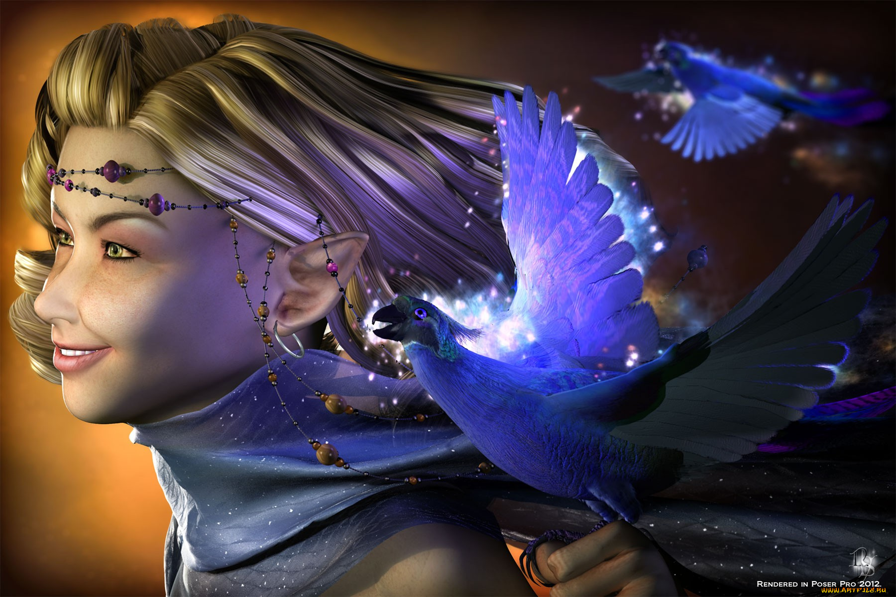 3д, графика, elves, эльфы, попугай, улыбка, эльф