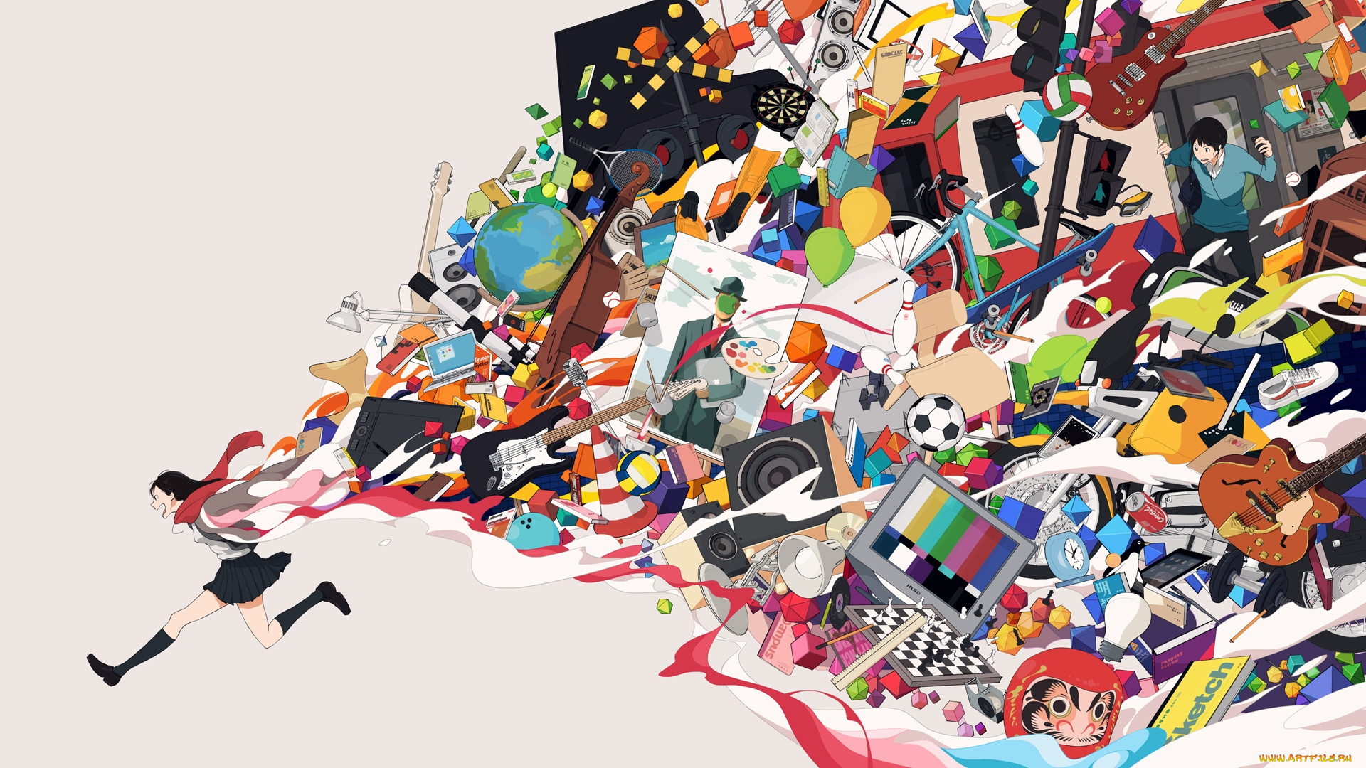 аниме, *unknown, другое, девушка, предметы, полет, фантазии