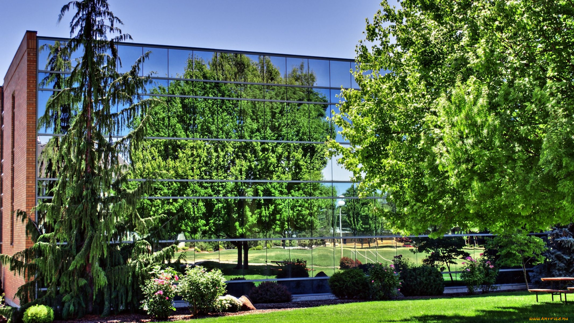 города, здания, дома, отражение, зеркало