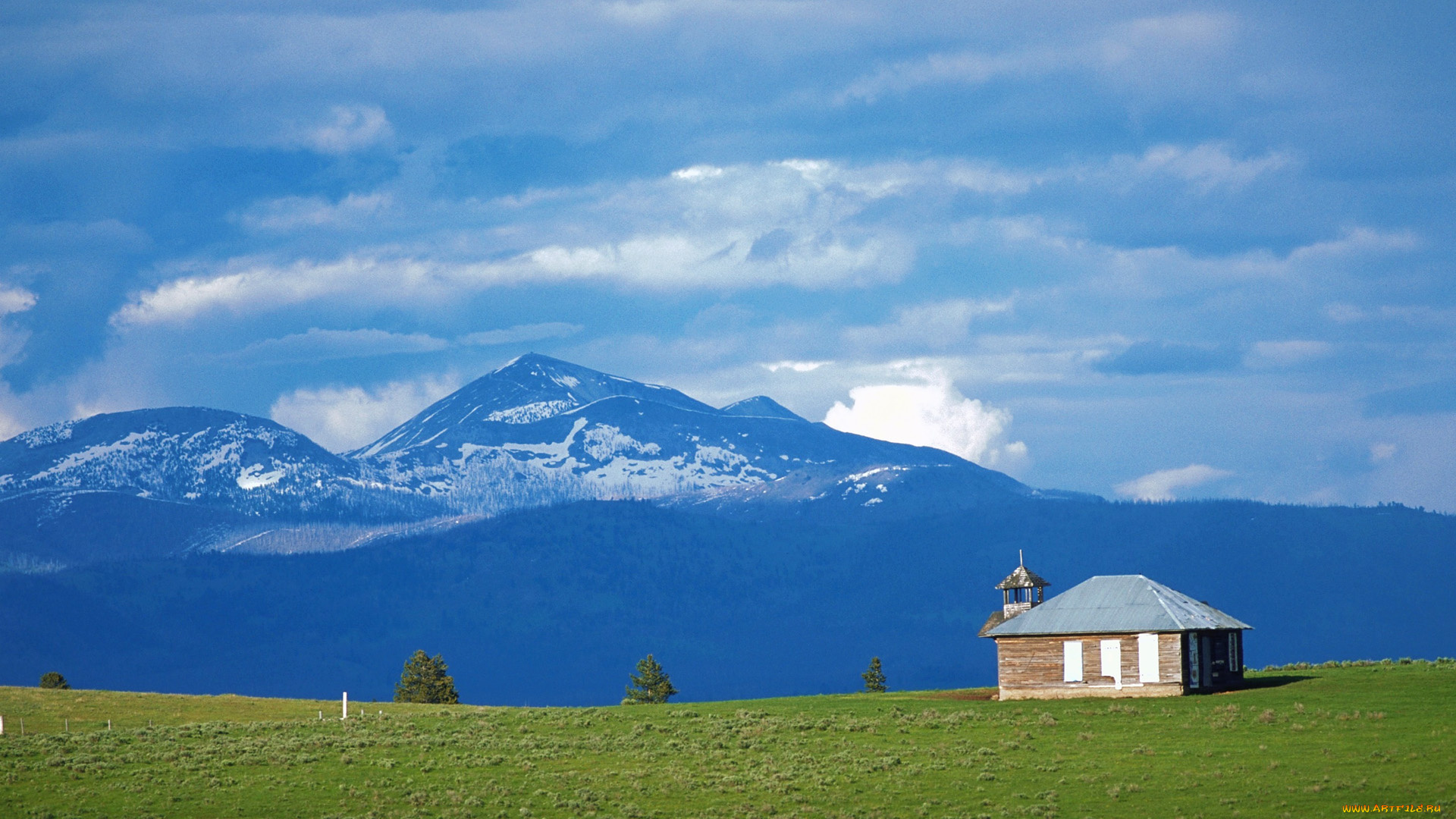 природа, горы, дерево, дом