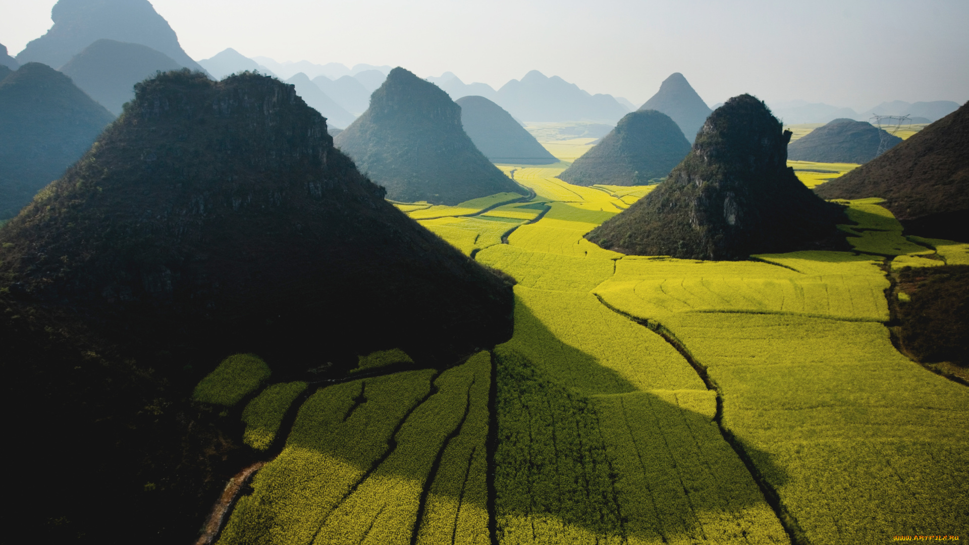 природа, горы, wide, green, apple, mountain, sky, field
