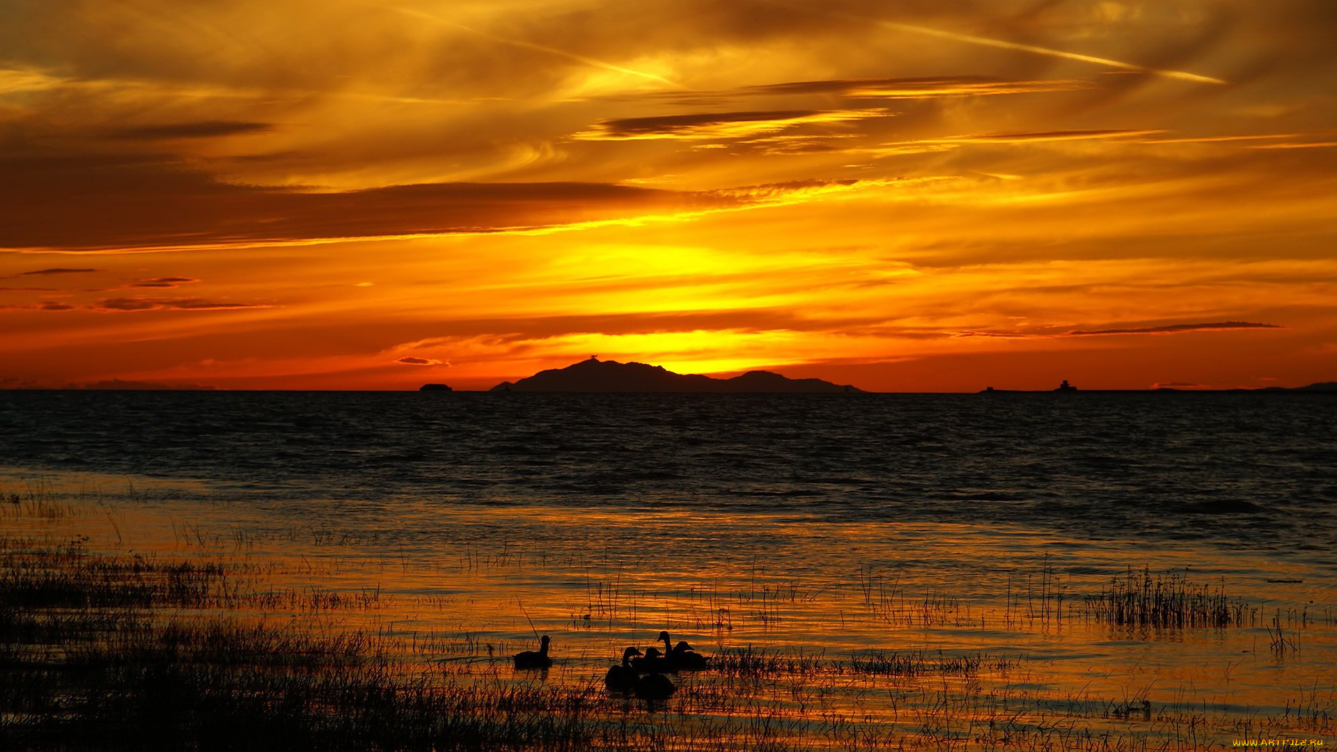 sunset, природа, восходы, закаты, закат, озеро, горизонт