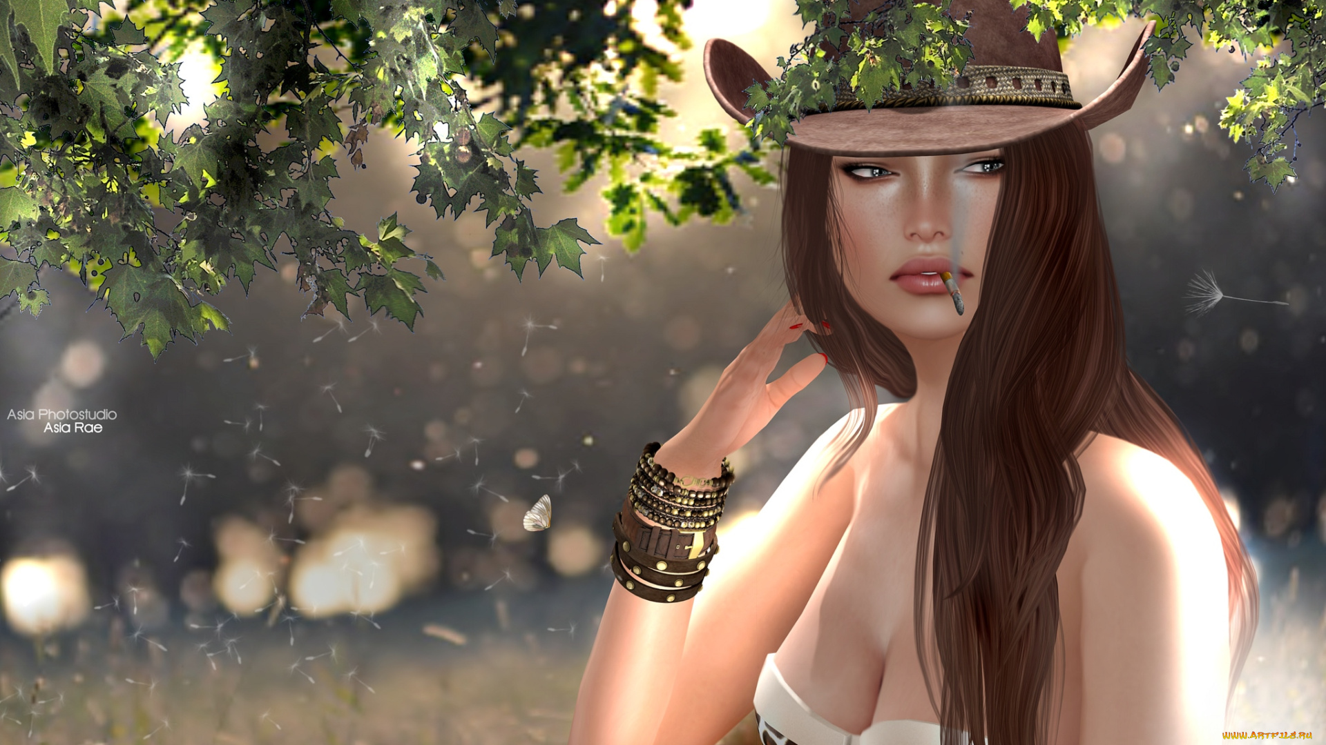 3д, графика, people, люди, сигарета, шляпа