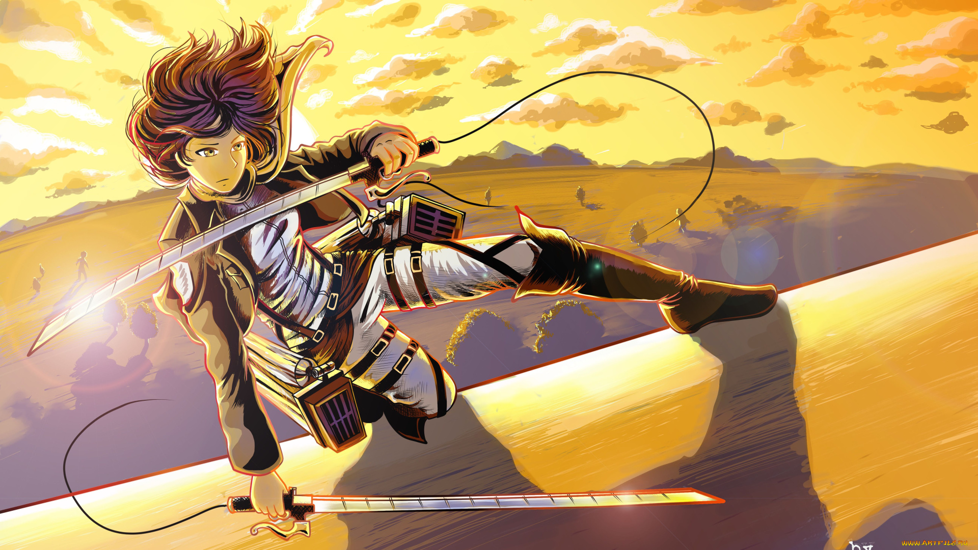 аниме, shingeki, no, kyojin, сапоги, мечи, девушка