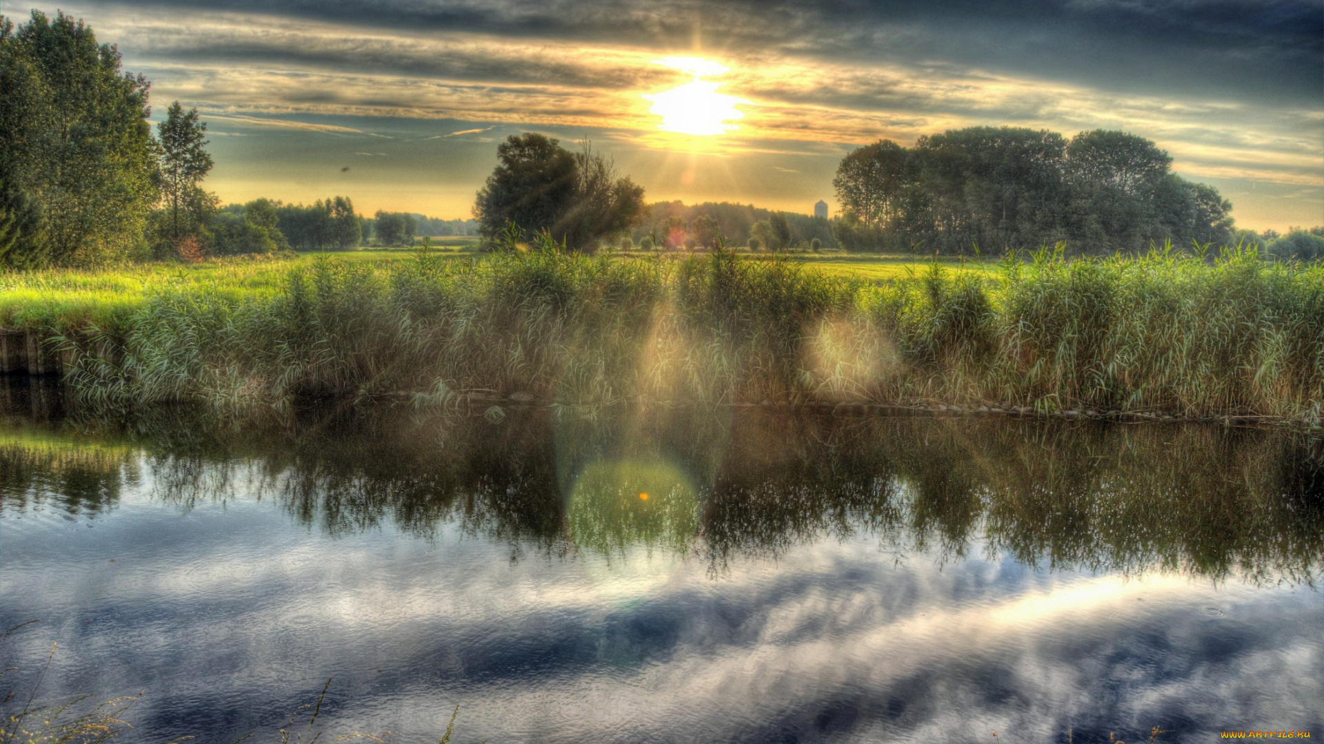 бельгия, фландрия, природа, восходы, закаты, лес, река, утро, солнце, тучи, трава, туман