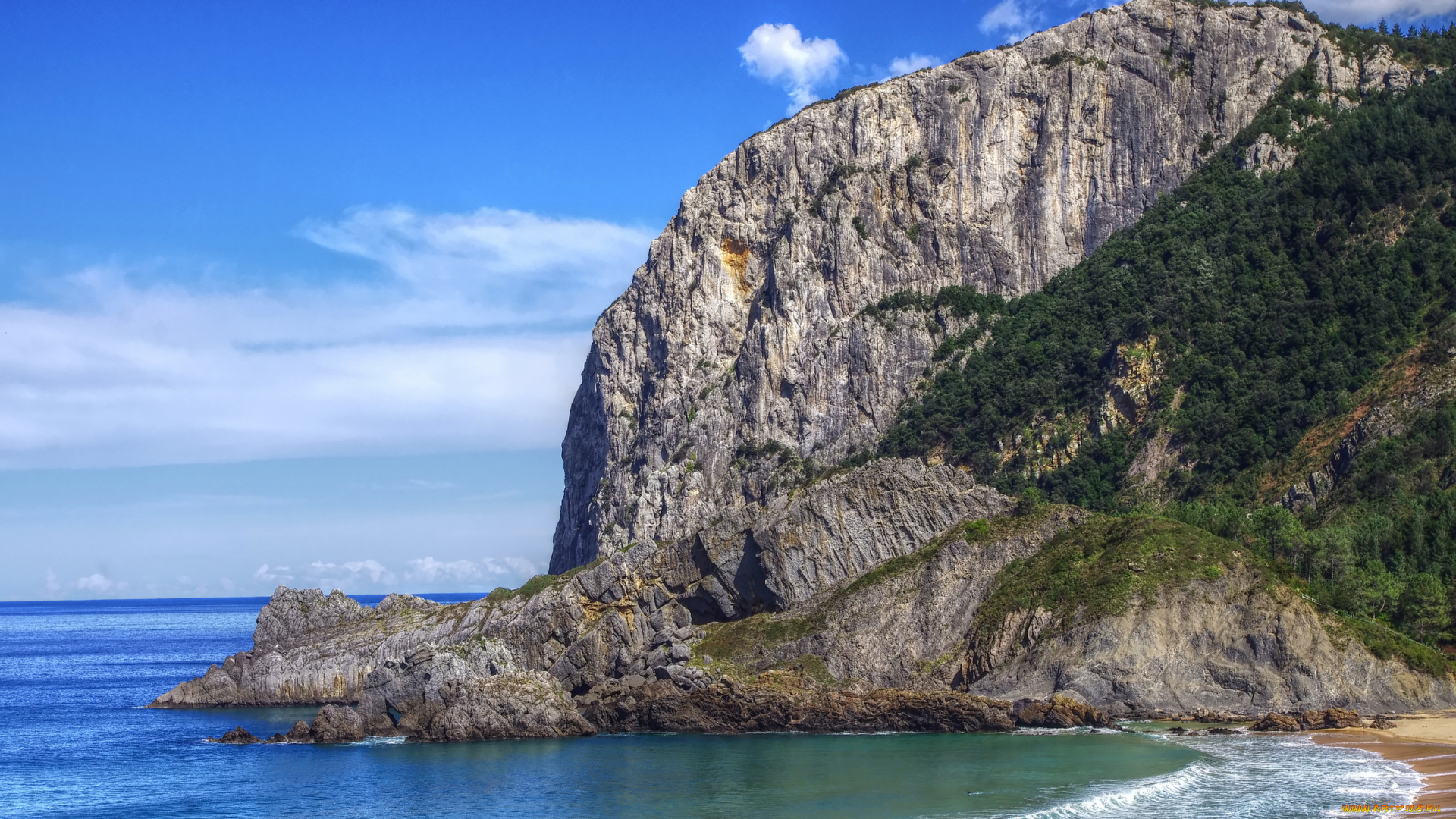 испания, бискайский, залив, природа, побережье, обрыв, море