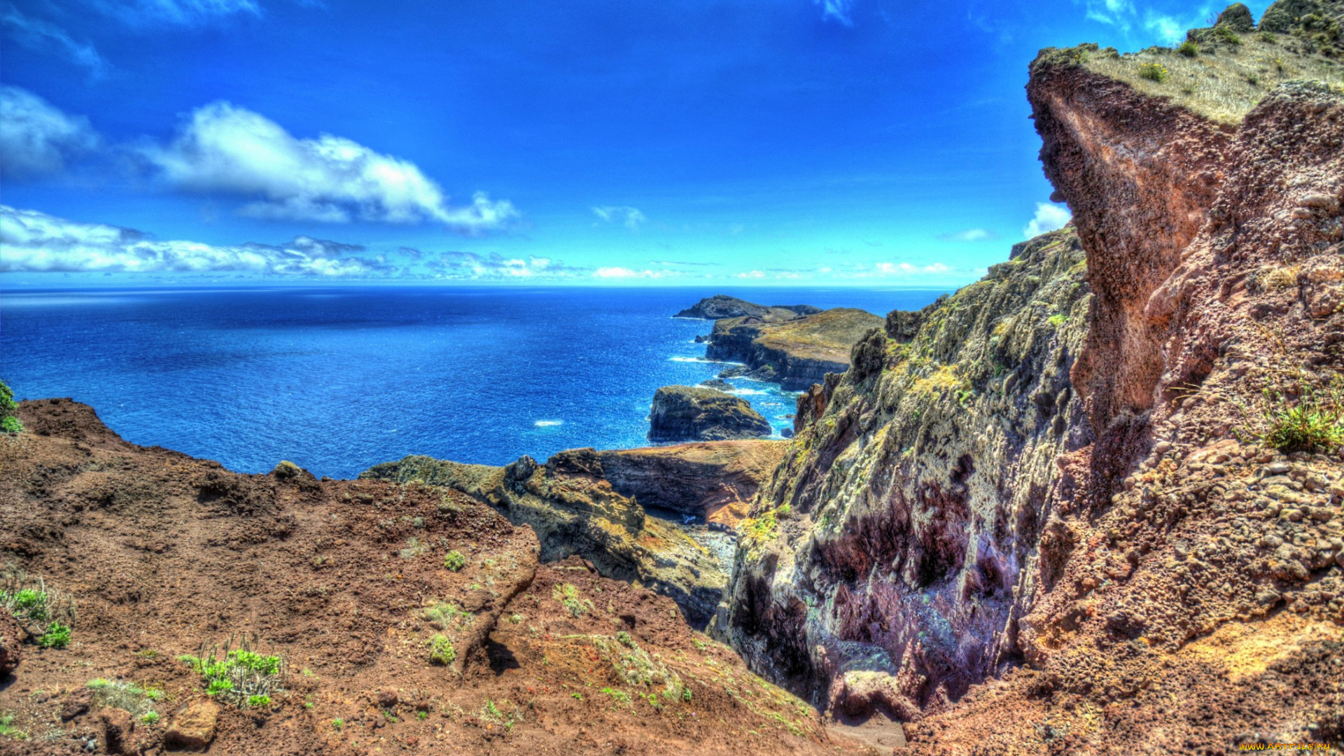 португалия, madeira, природа, побережье, море, горизонт, скалы, облака