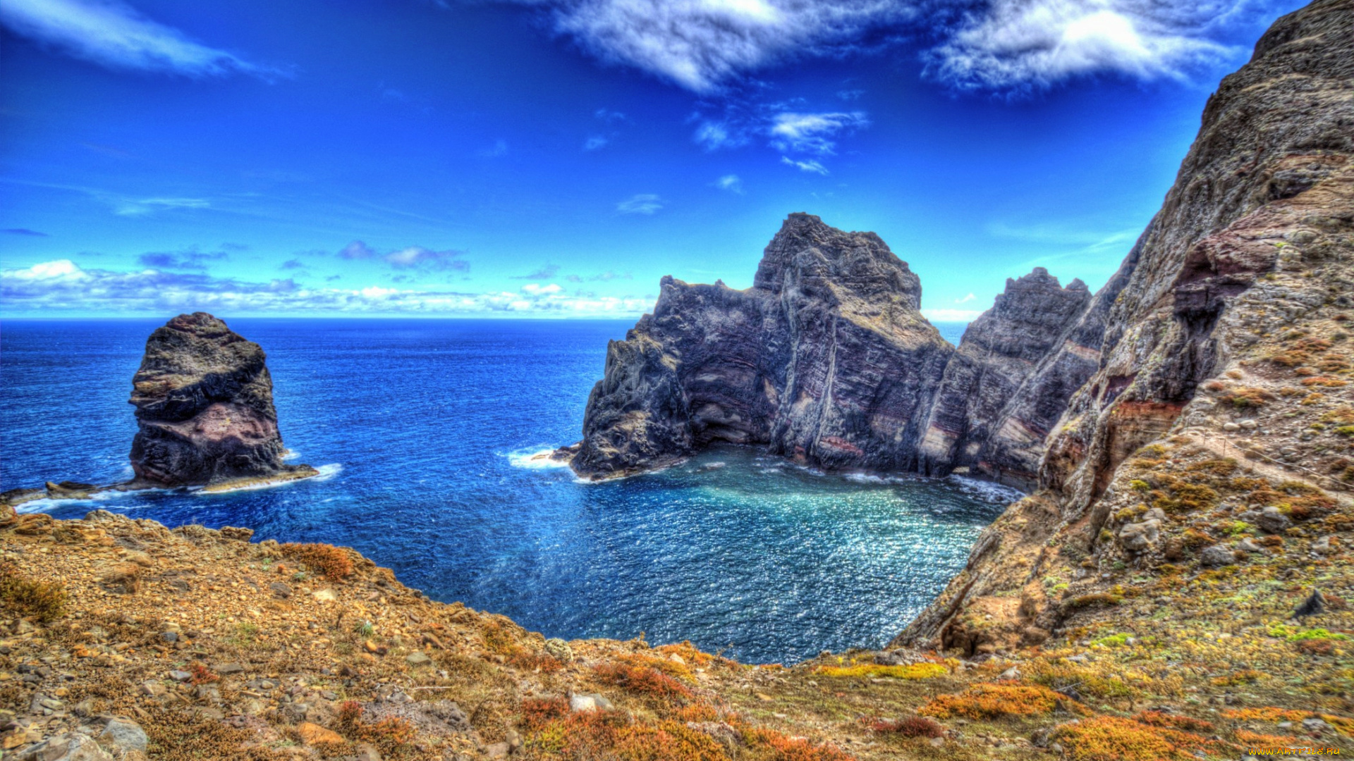 португалия, madeira, природа, побережье, облака, скалы, берег, море