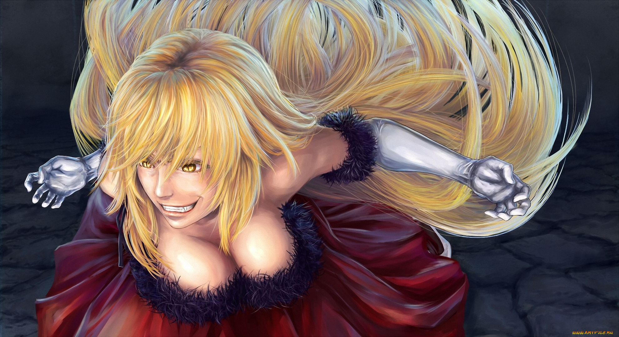 аниме, bakemonogatari, девушка, клыки, перчатки, kissshot, acerolaorion, heartunderblade, платье